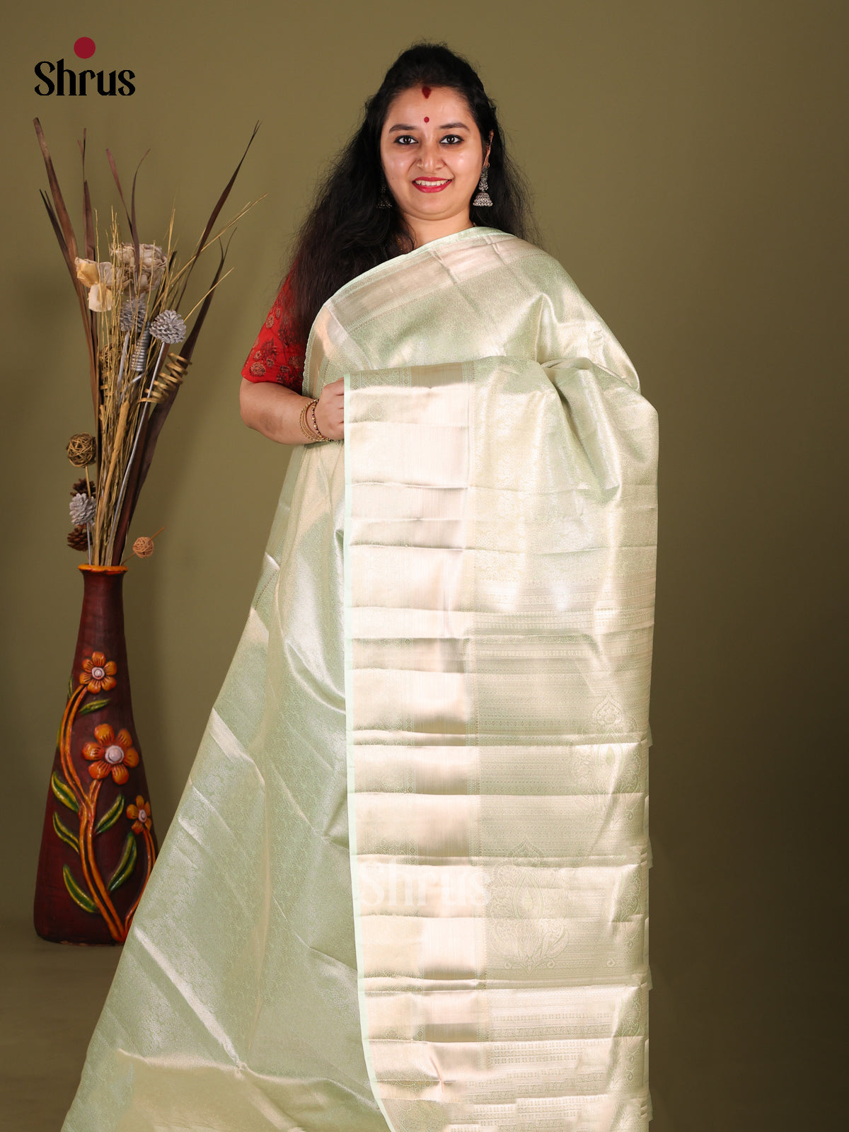 Pista Green(Single Tone) - Kanchipuram-halfpure Saree