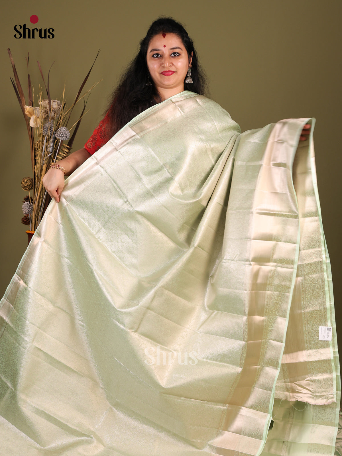 Pista Green(Single Tone) - Kanchipuram-halfpure Saree