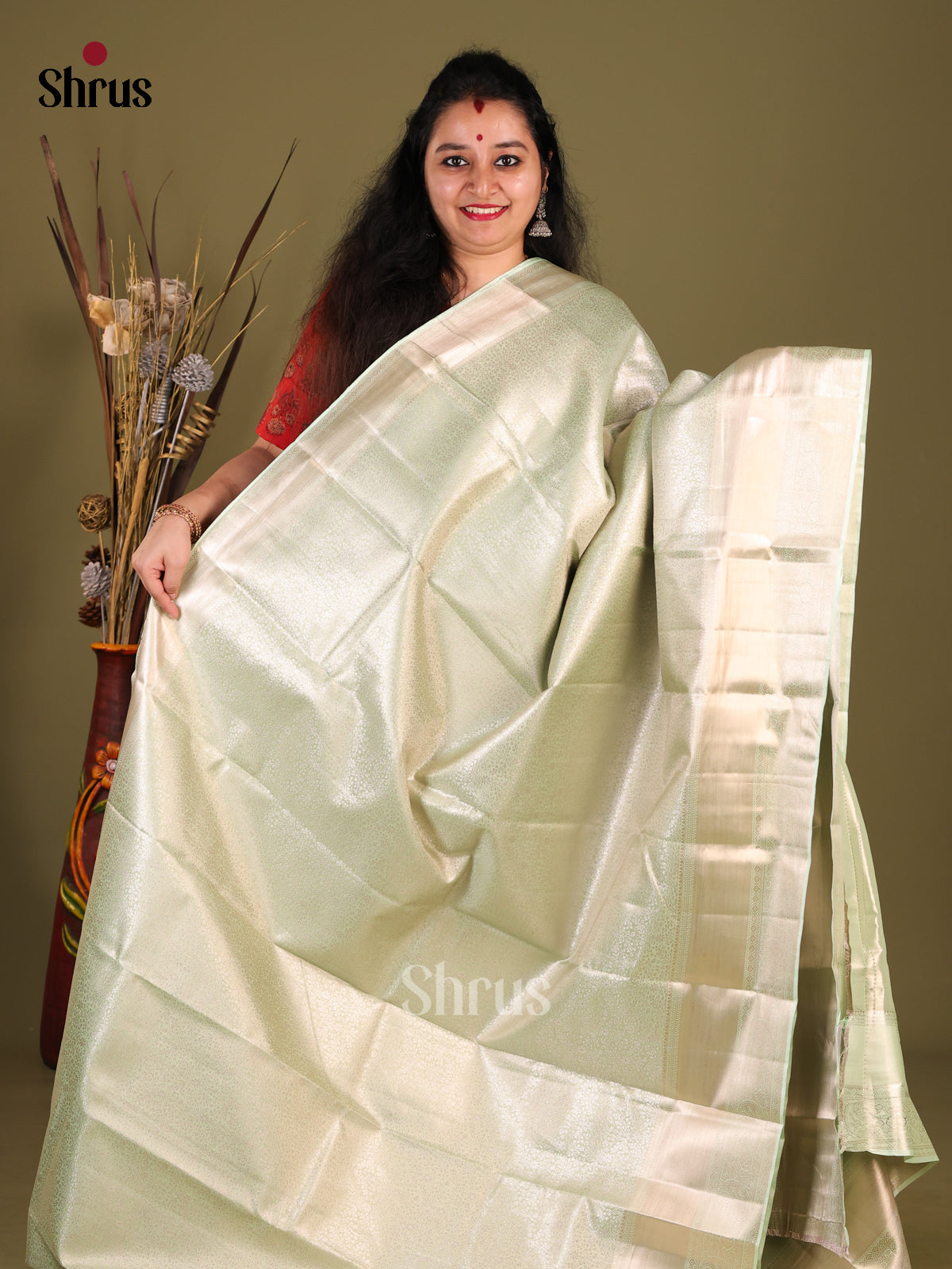 Pista Green(Single Tone) - Kanchipuram-halfpure Saree