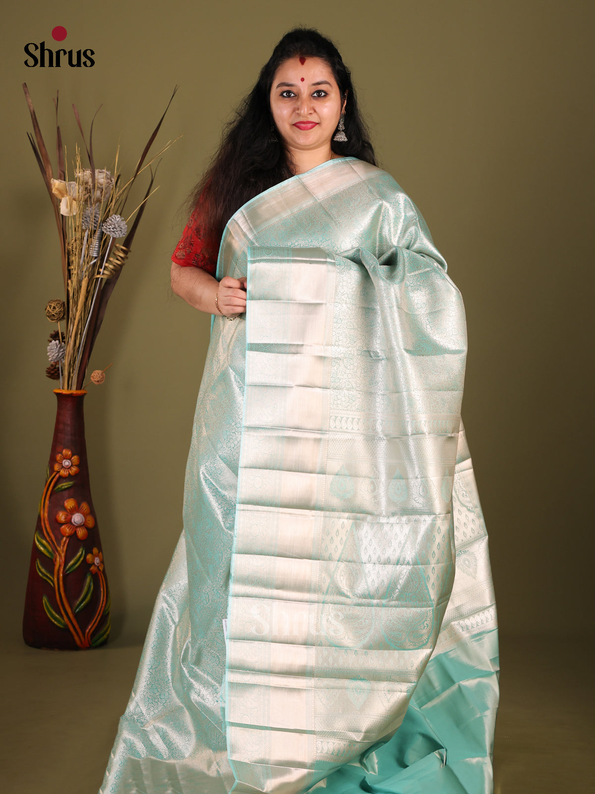 Pastel Blue(Single Tone) - Kanchipuram-halfpure Saree - Shop on Shrus.com