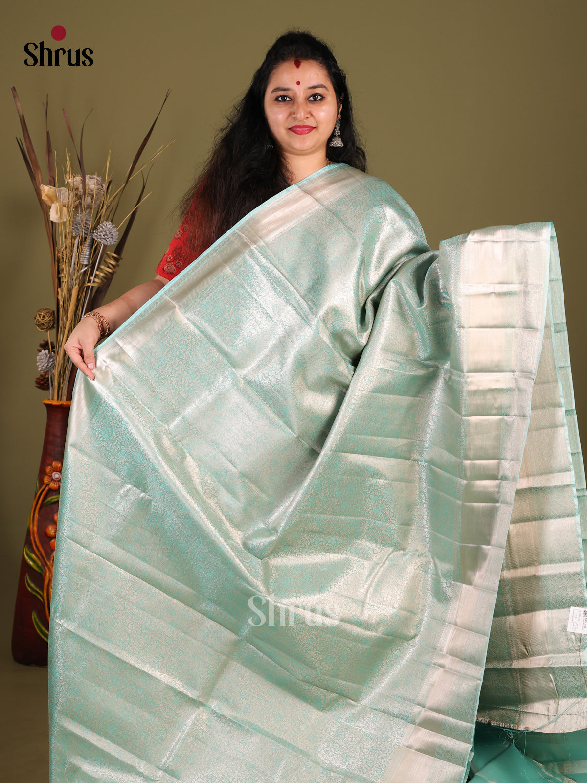 Pastel Blue(Single Tone) - Kanchipuram-halfpure Saree - Shop on Shrus.com