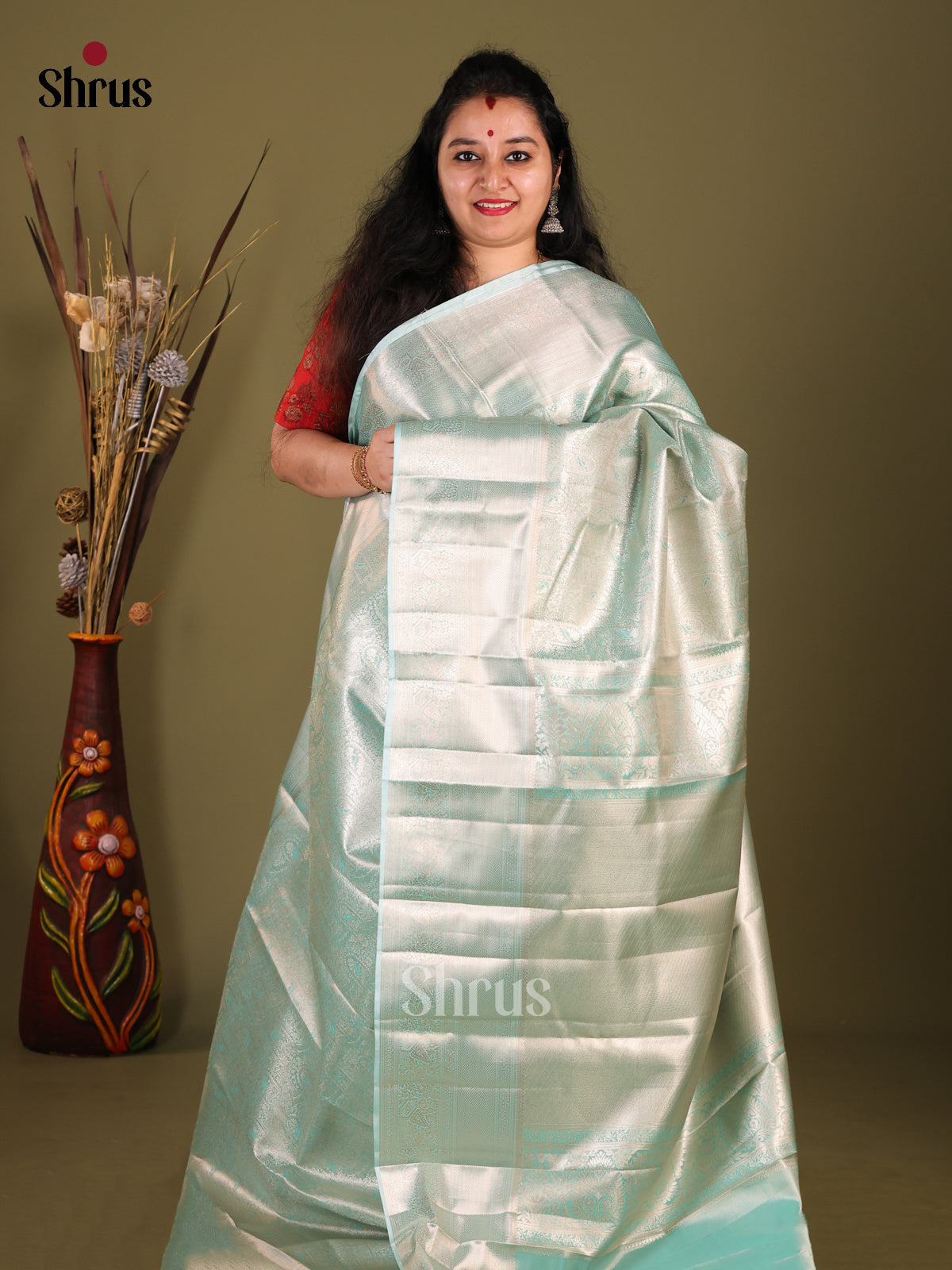 Pastel Blue(Single Tone) - Kanchipuram-halfpure Saree - Shop on Shrus.com