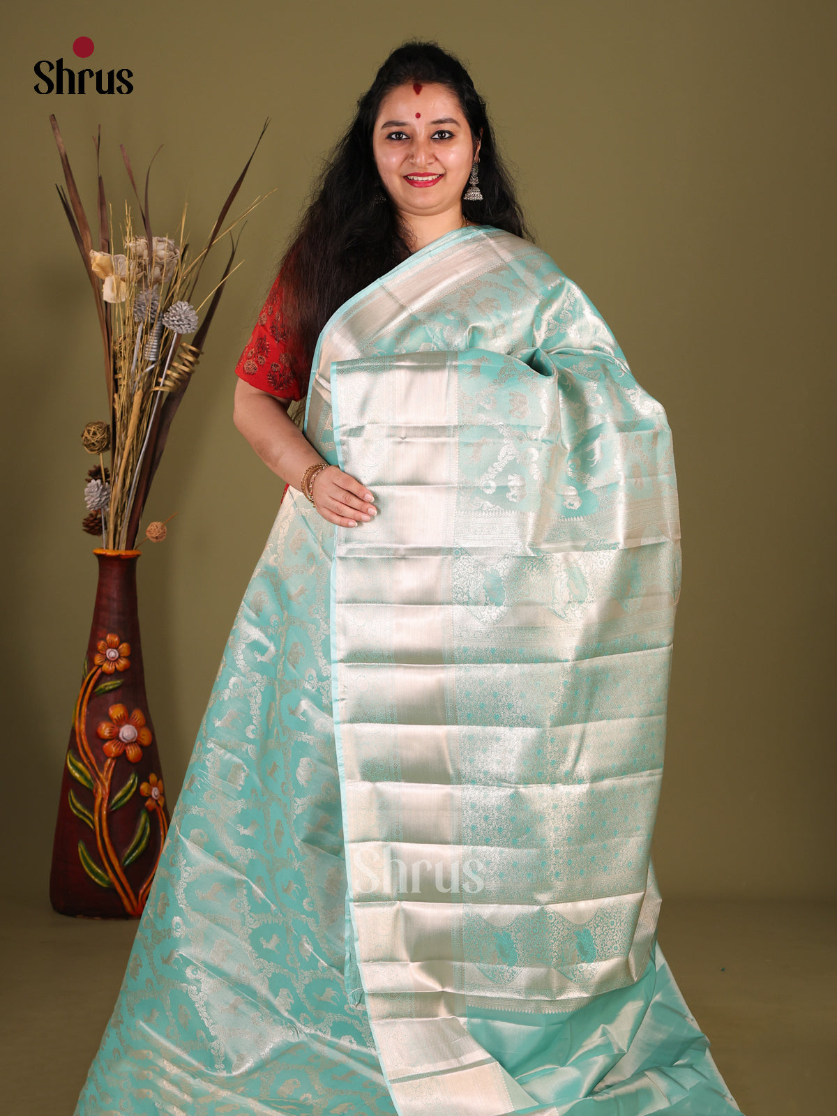 Pastel Blue(Single Tone) - Kanchipuram-halfpure Saree - Shop on Shrus.com
