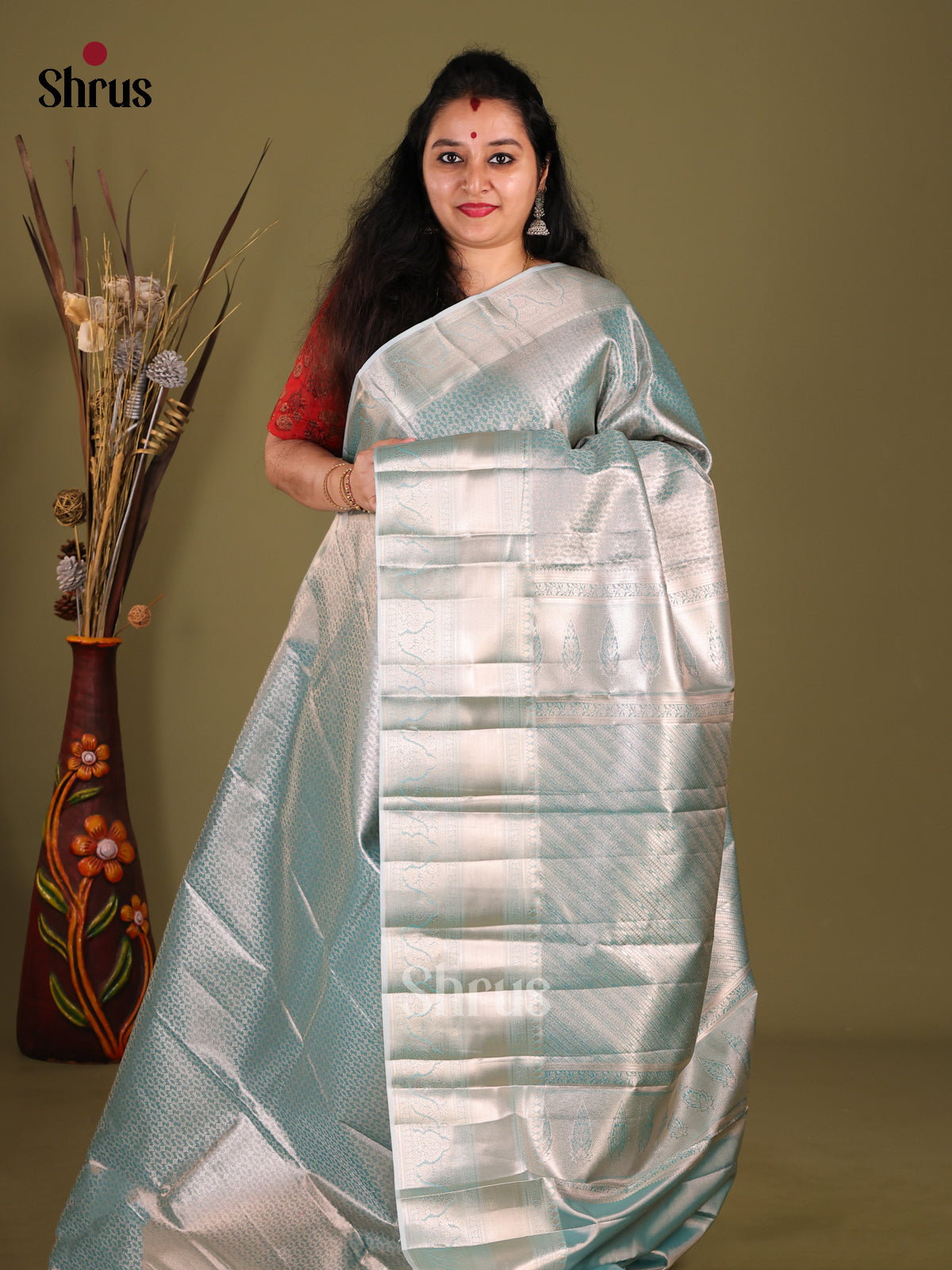 Ice Blue(Single Tone) - Kanchipuram-halfpure Saree