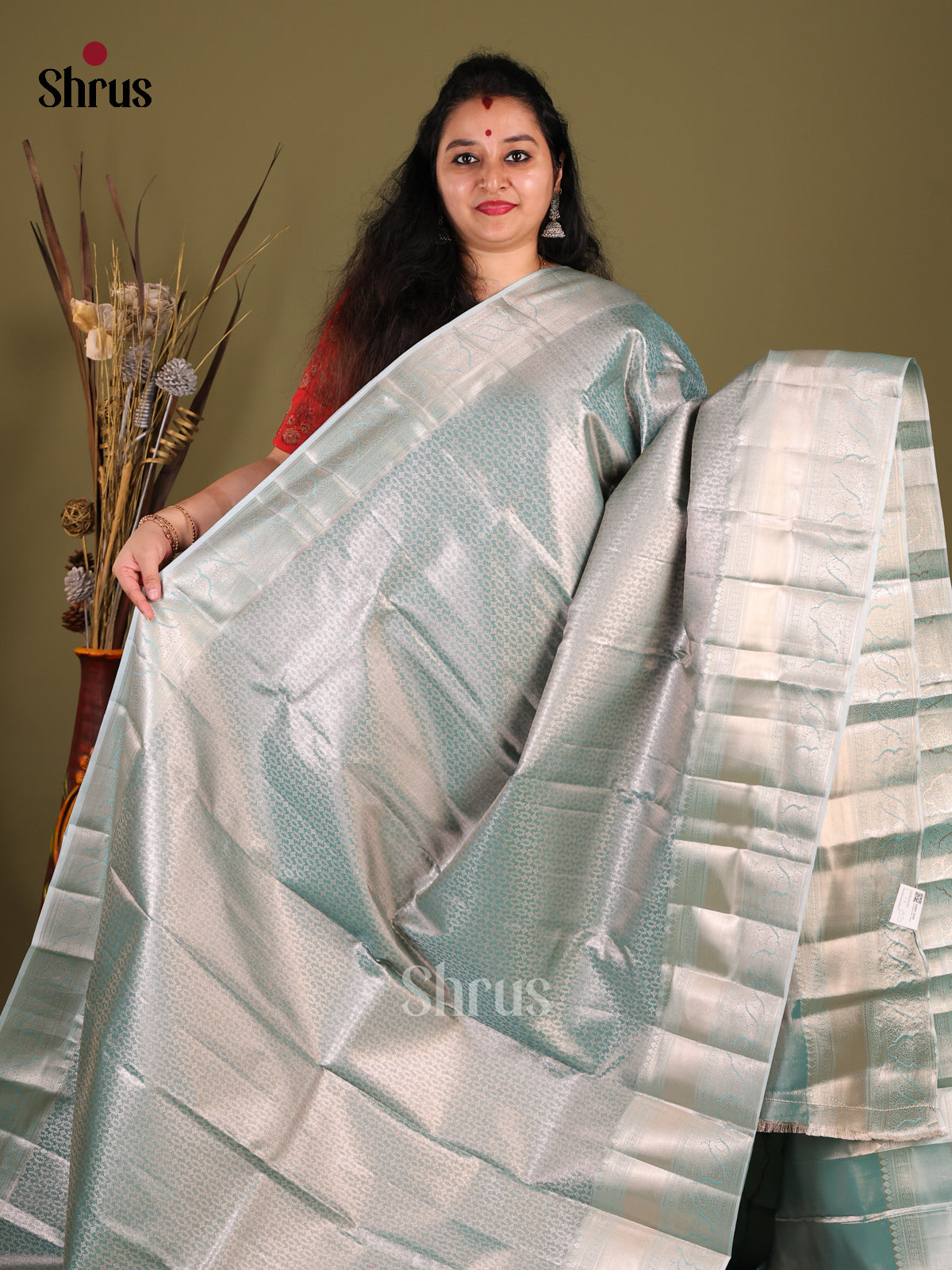 Ice Blue(Single Tone) - Kanchipuram-halfpure Saree