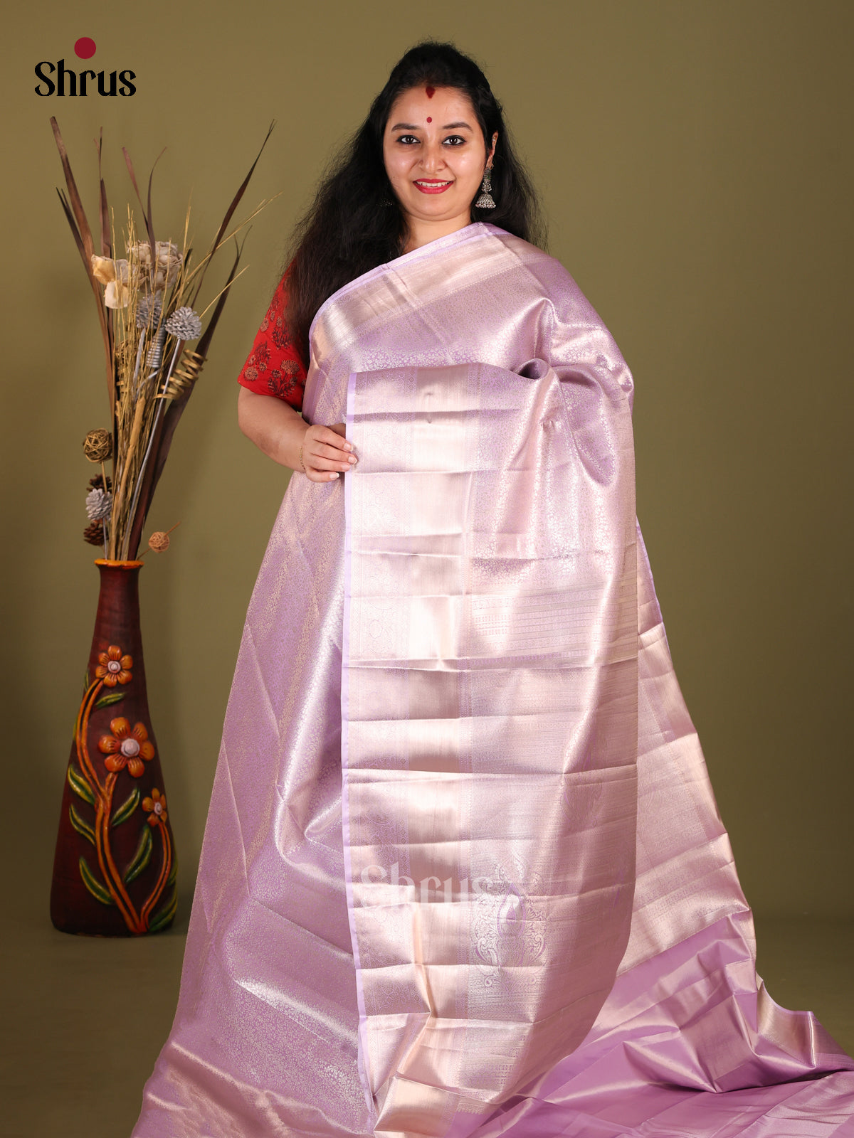 Lavender(Single Tone) - Kanchipuram-halfpure Saree - Shop on Shrus.com