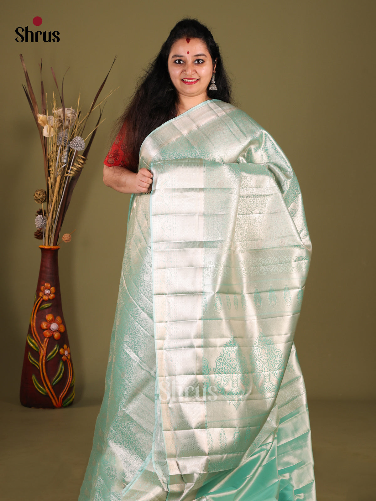 Ice Green(single Tone) - Kanchipuram-halfpure Saree - Shop on Shrus.com