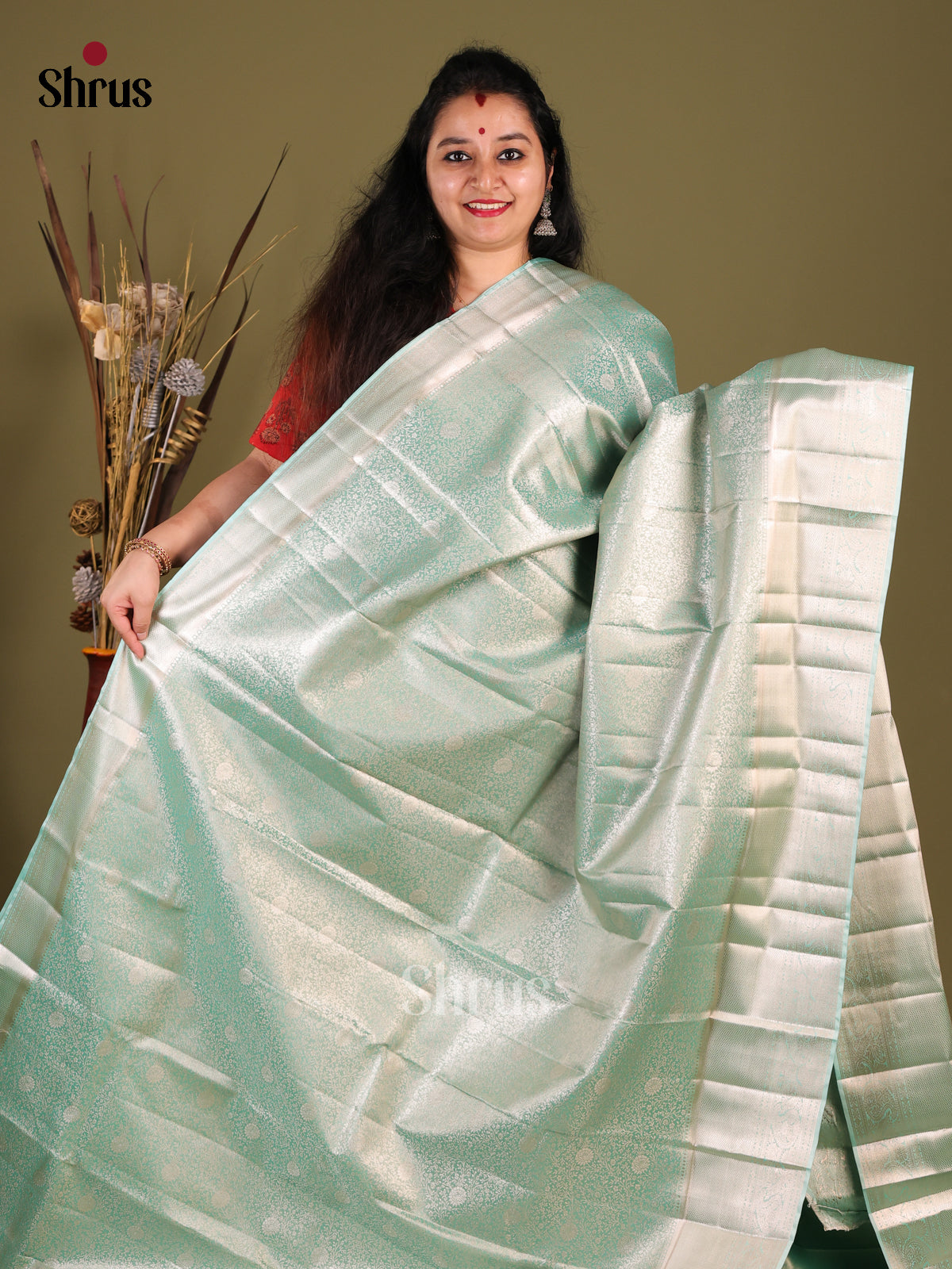 Ice Green(single Tone) - Kanchipuram-halfpure Saree - Shop on Shrus.com