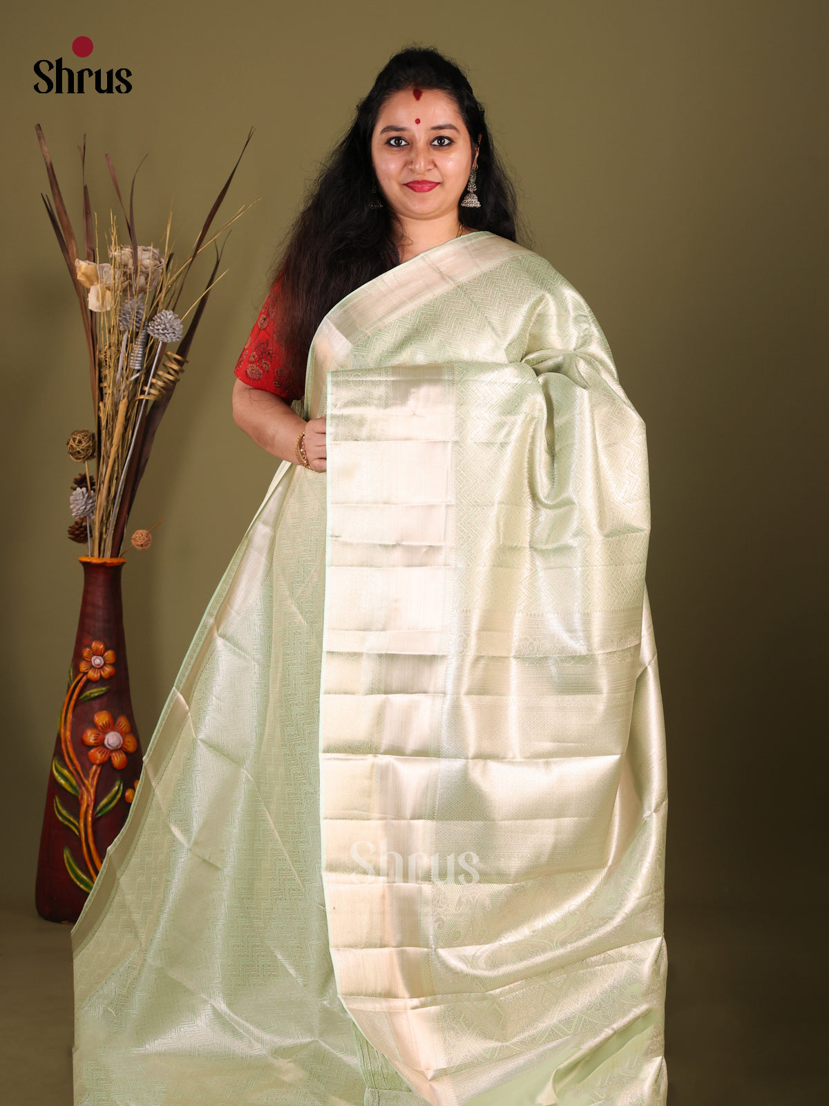 Pastel Green(Single Tone) - Kanchipuram-halfpure Saree - Shop on Shrus.com