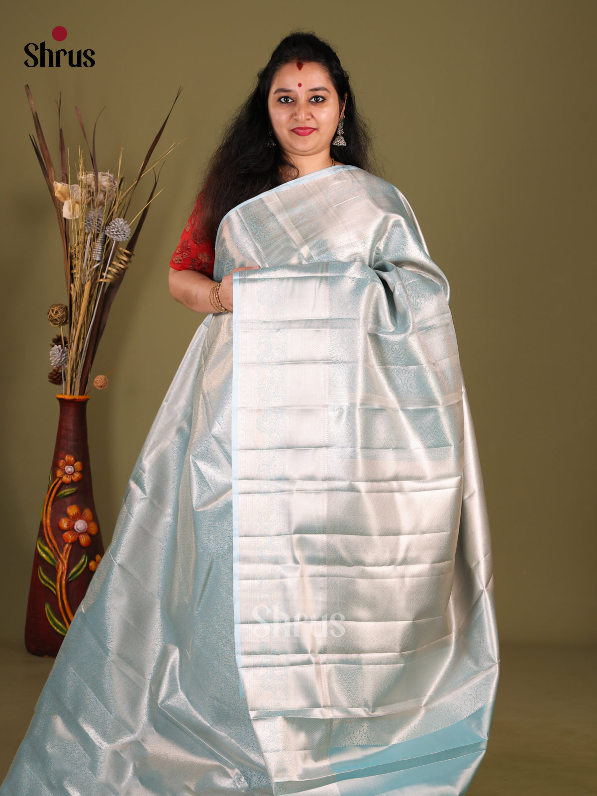 Ice Blue(Single Tone) - Kanchipuram-halfpure Saree - Shop on Shrus.com