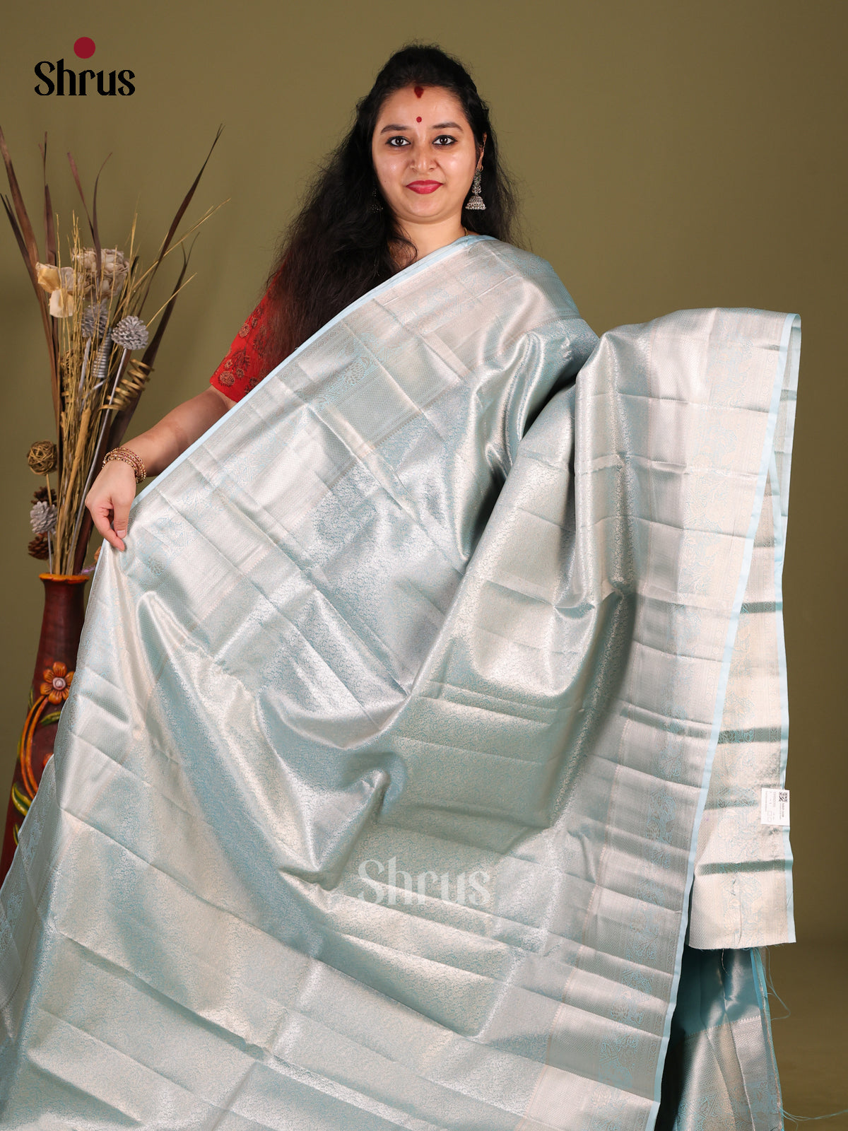 Ice Blue(Single Tone) - Kanchipuram-halfpure Saree - Shop on Shrus.com