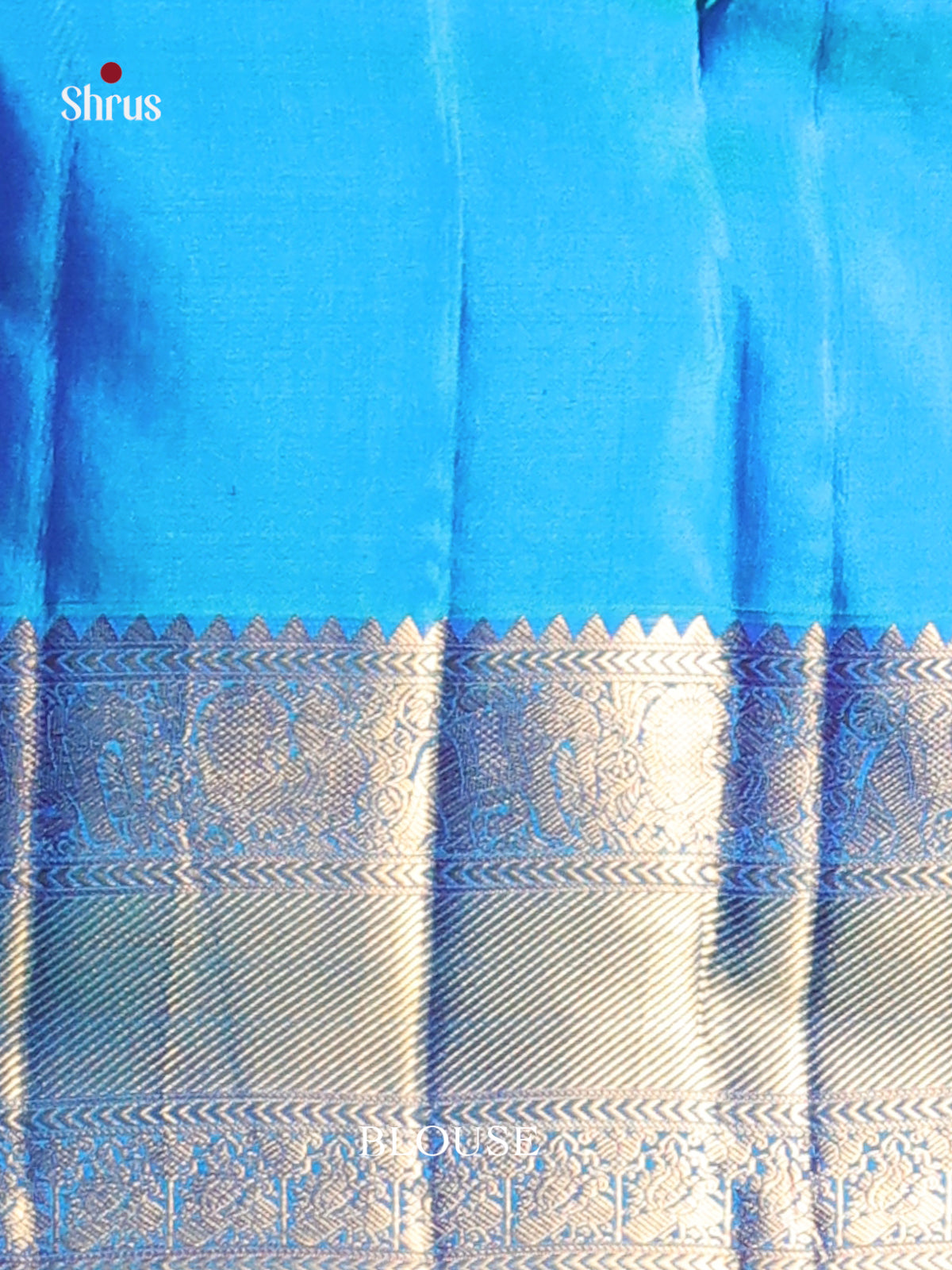 Dazzling Blue Kanjivaram silk Saree with golden zari brocade & Traditional Self Border -2