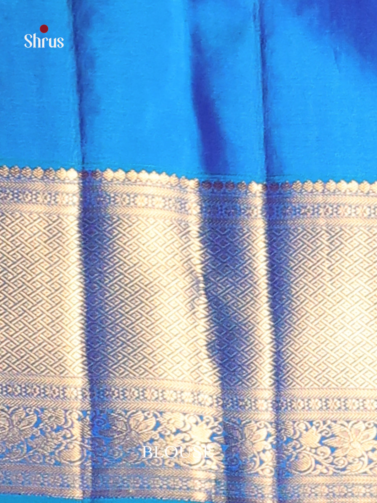 Vibrant Blue Kanchipuram Saree with rich Golden BRocade Body & Zari Woven Border -2