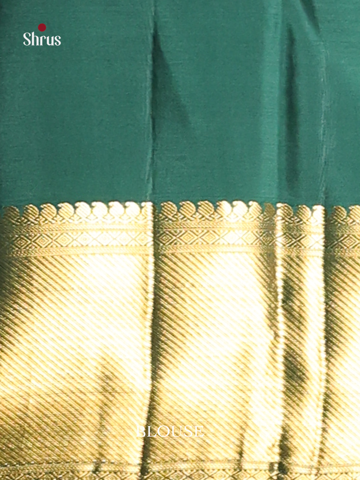 Dazzling Green Kanchipuram Saree with Golden nestling brocade Body & Zari Woven Border -2