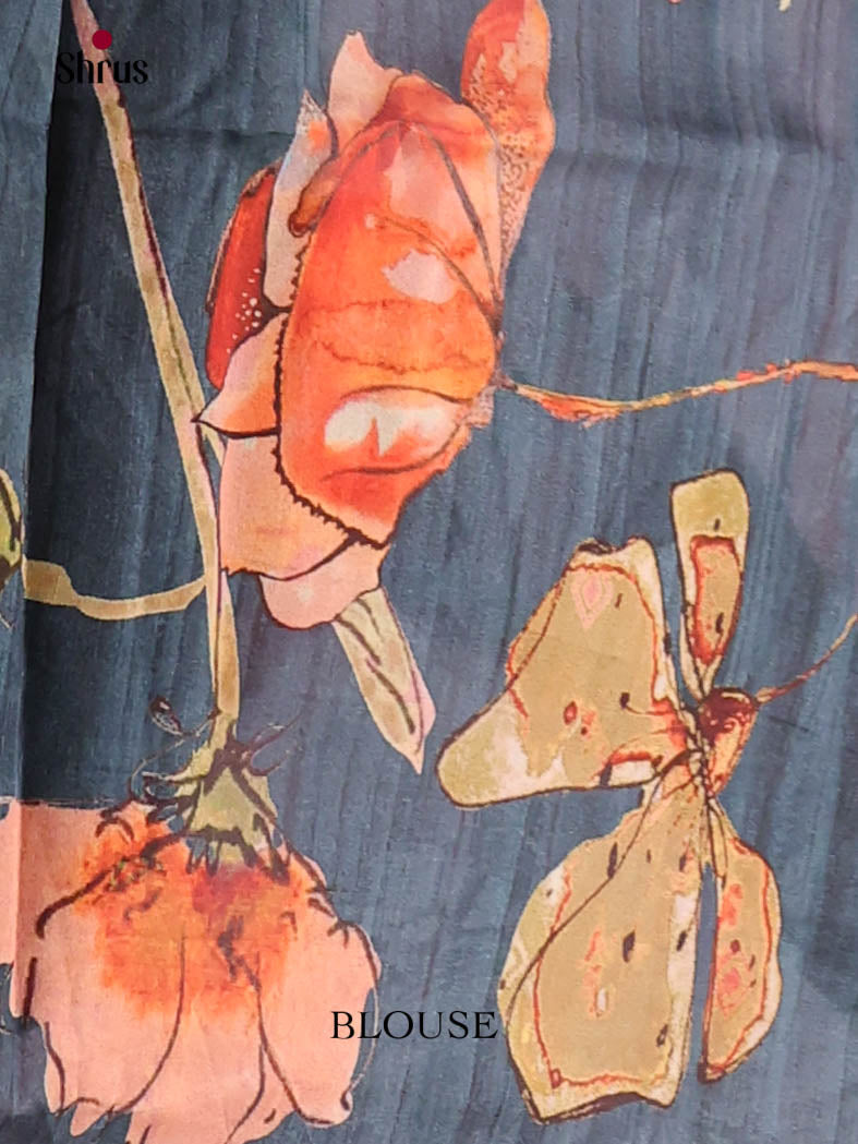 Cream & Blue- Moonga Silk Saree