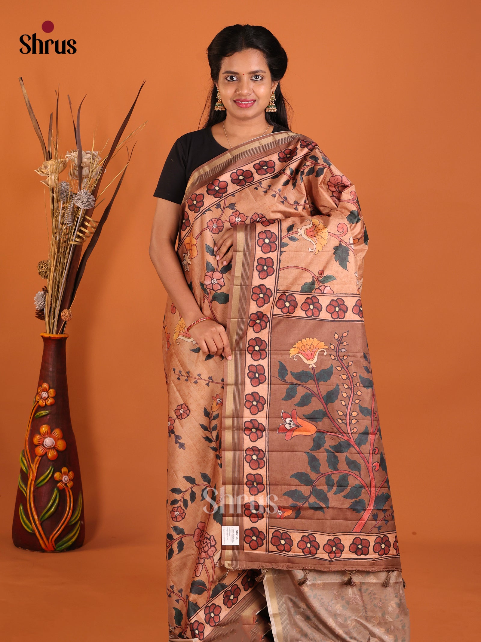 Dusty Brown & Brown - Moonga Silk Saree