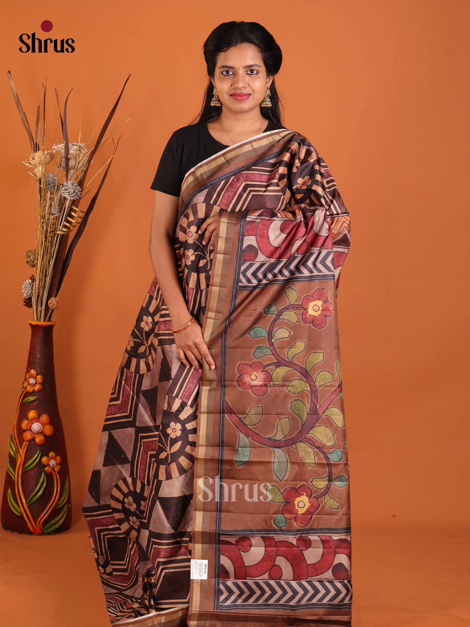 Brown - Moonga Silk Saree
