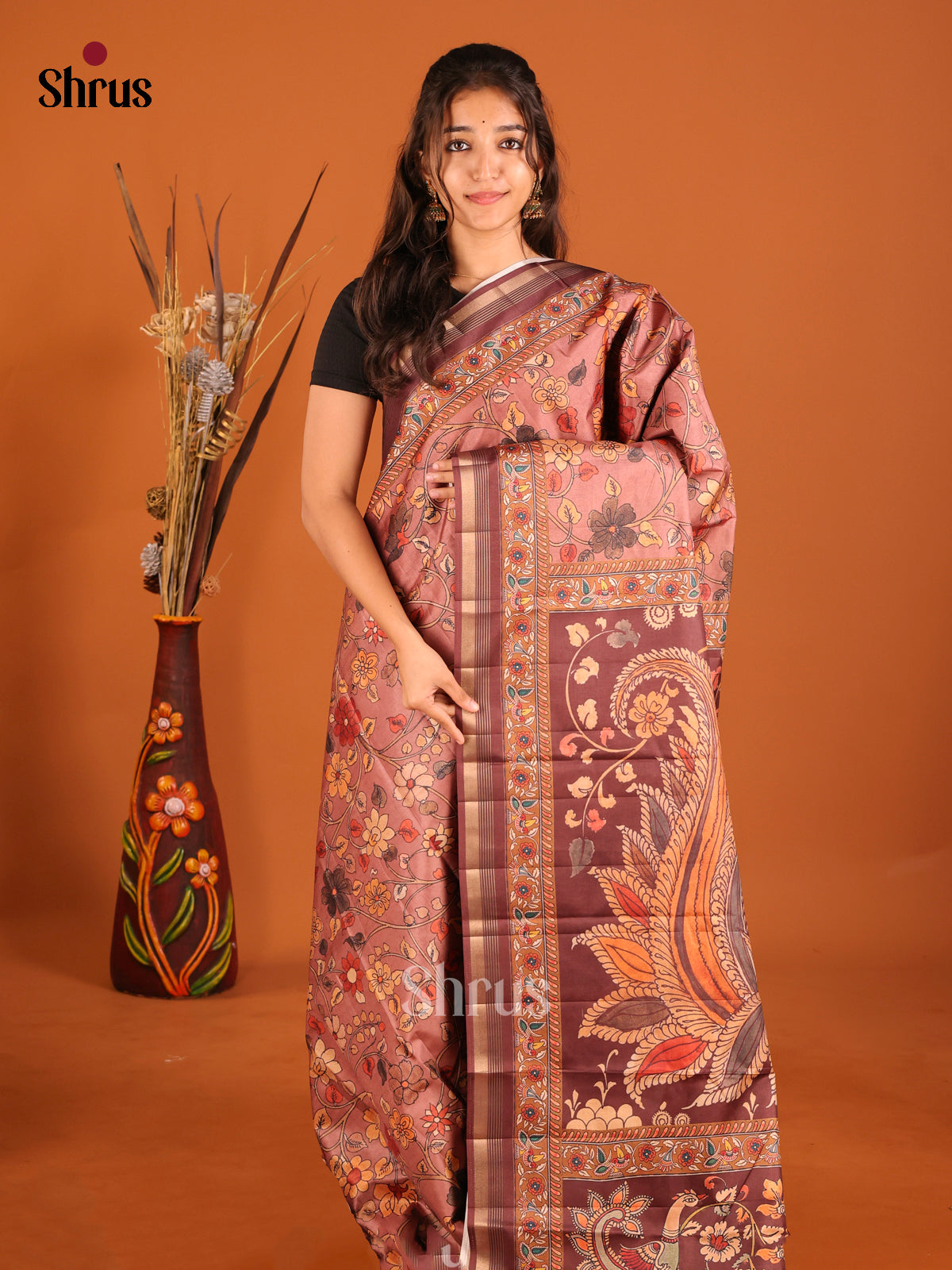 Brown - Moonga Silk Saree