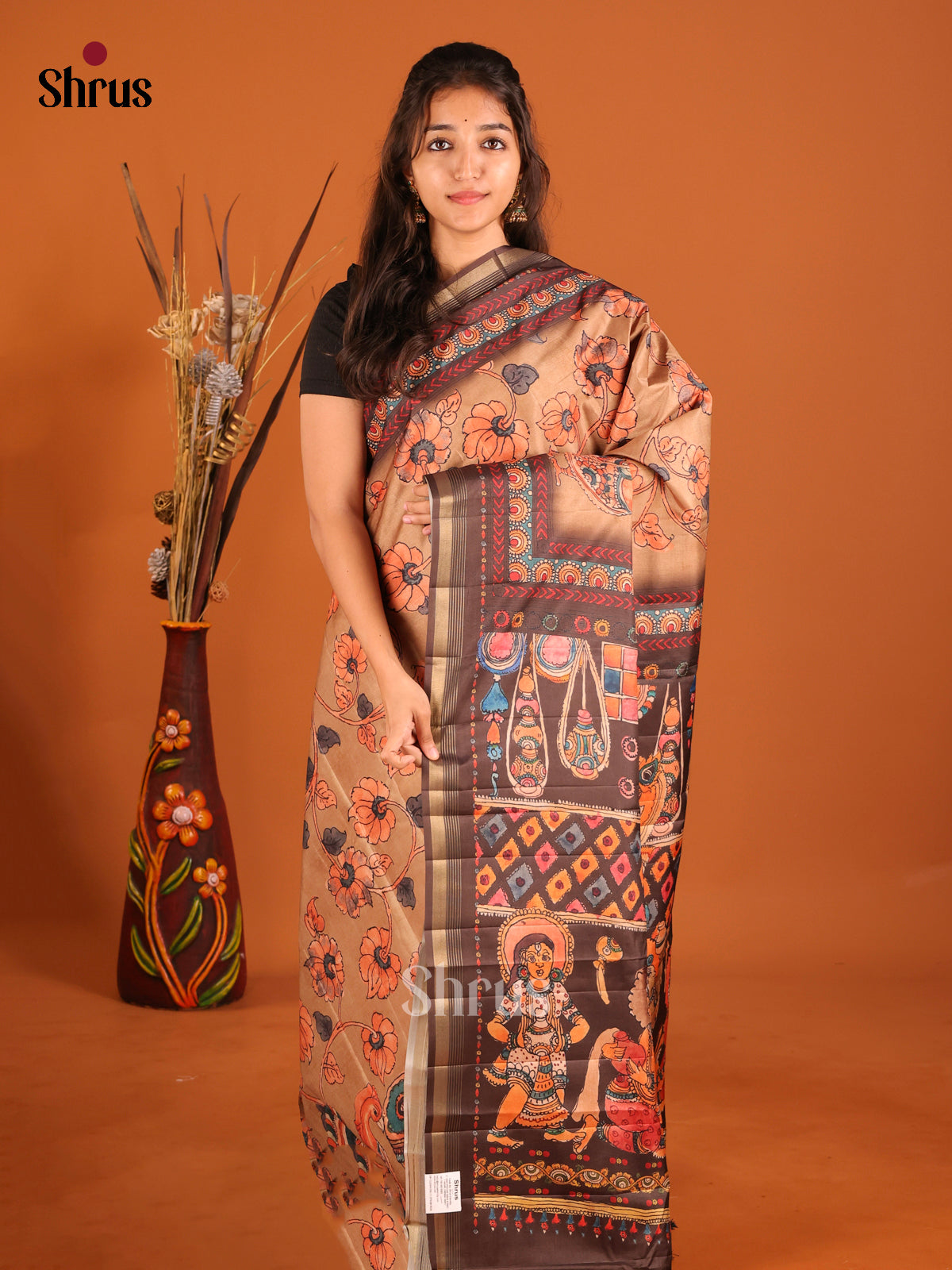 Light & Dark brown - Moonga Silk Saree - Shop on Shrus.com