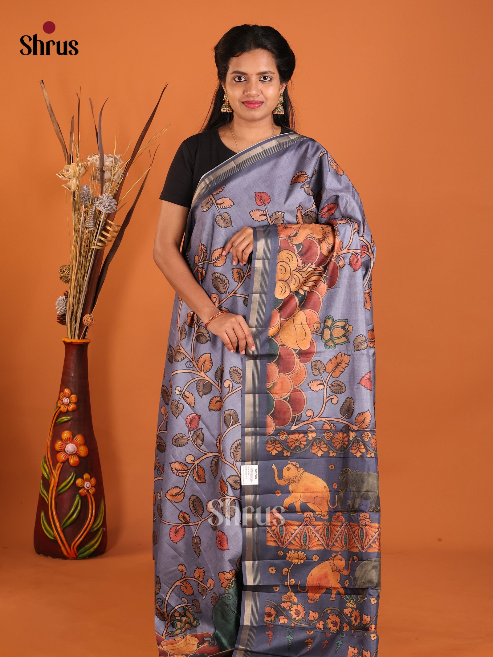 Grey & Black- Moonga Silk Saree