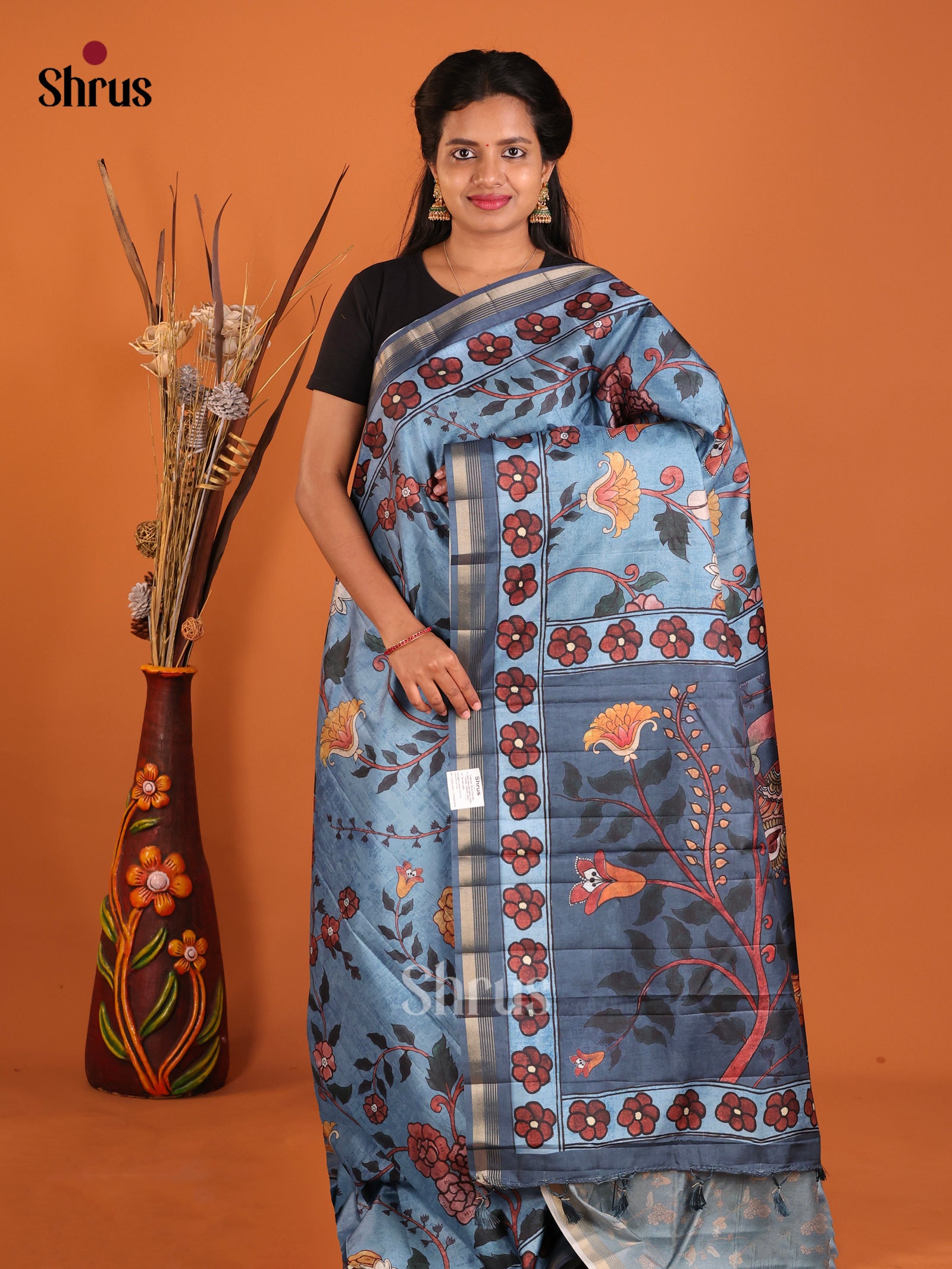 Blue- Moonga Silk Saree