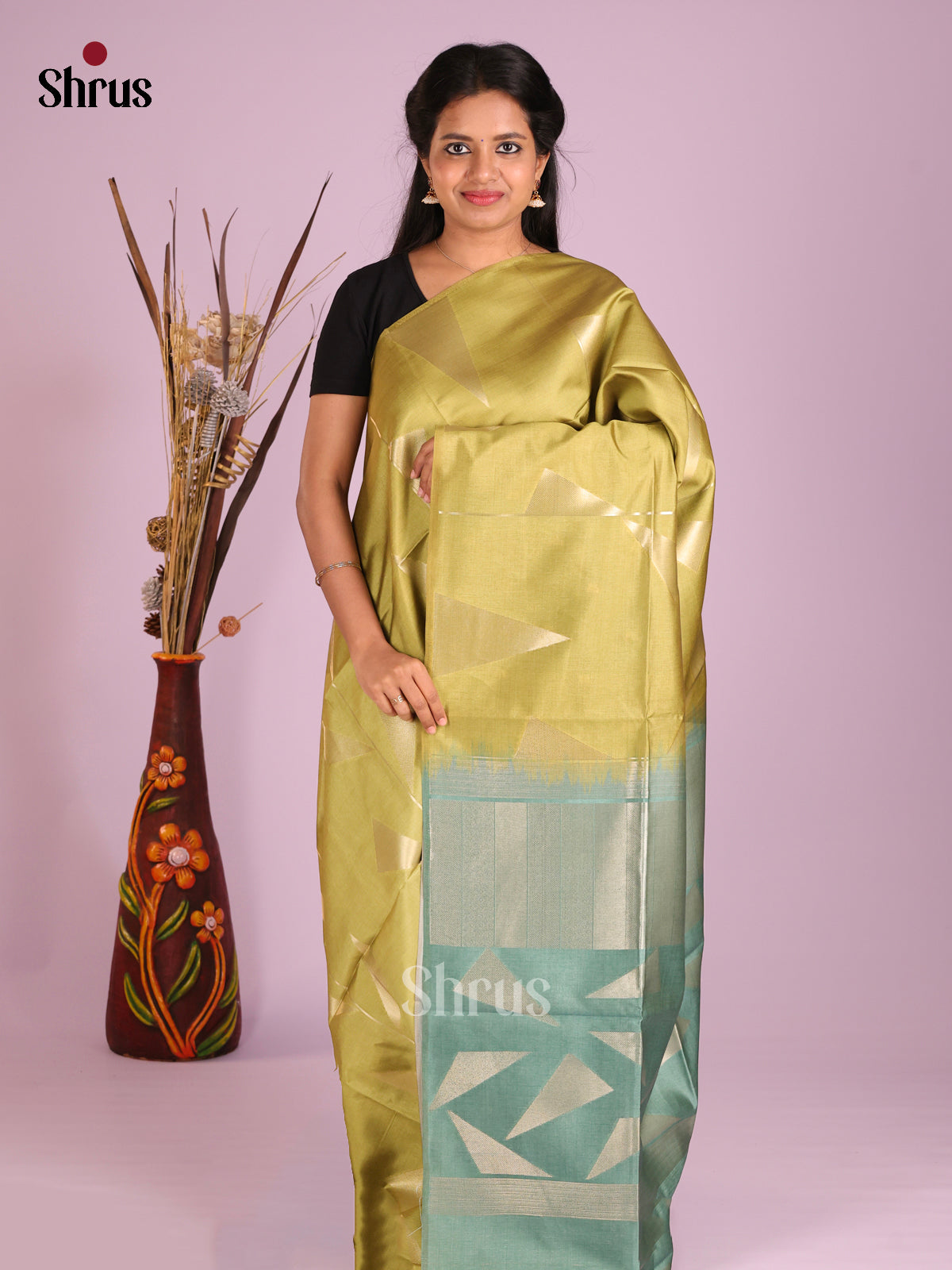 Green & Teal - Semi Tussar Saree - Shop on Shrus.com