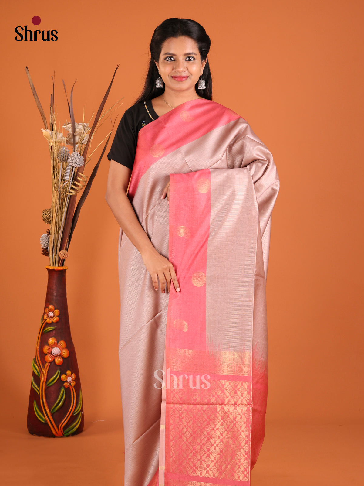 Lavender & Pink - Semi Tussar Saree