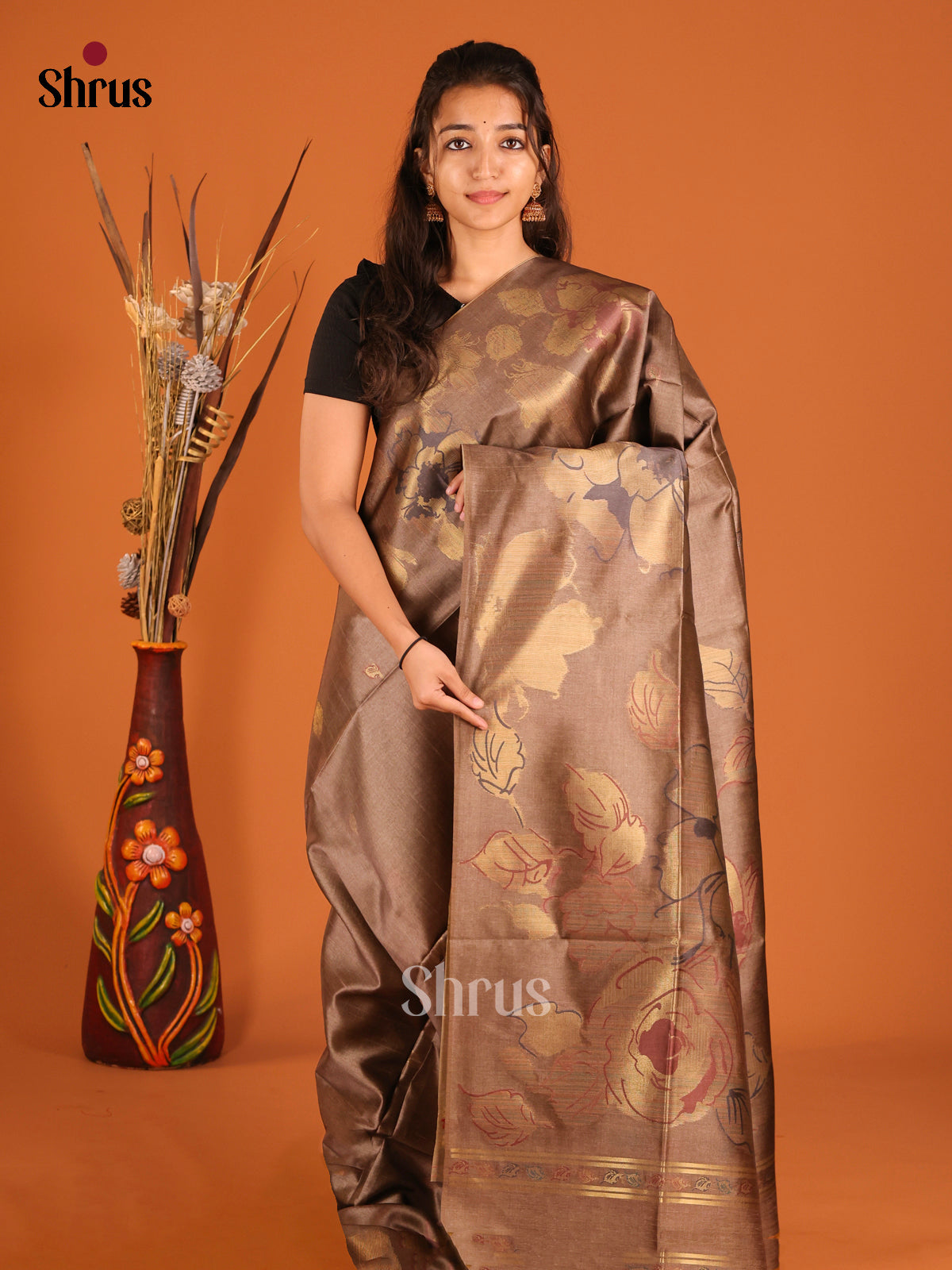 Brown - Semi Tussar Saree