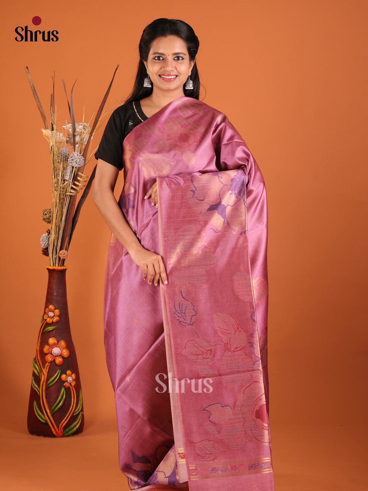 Onion Pink - Semi Tussar Saree - Shop on Shrus.com