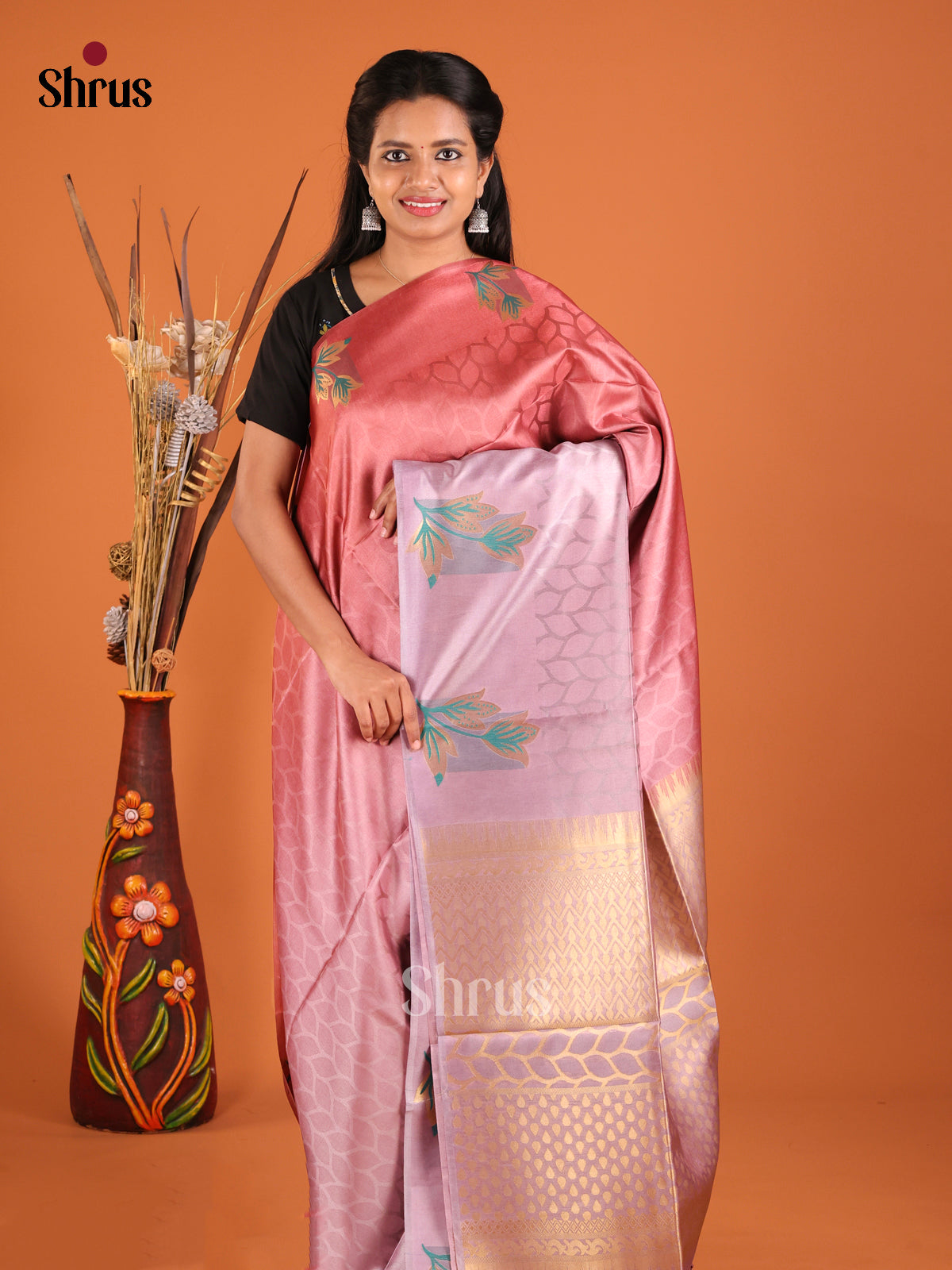 Red & Lavender - Semi Tussar Saree