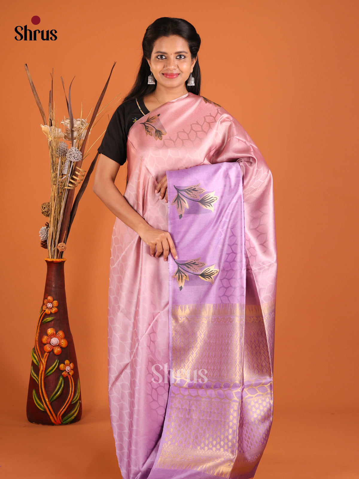 Pink & Purple - Semi Tussar Saree