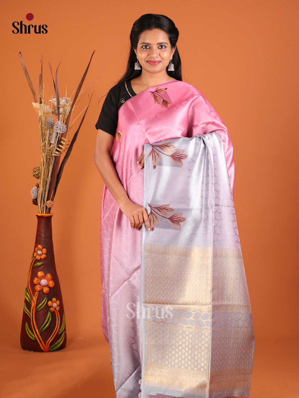Pink & Blue- Semi Tussar Saree