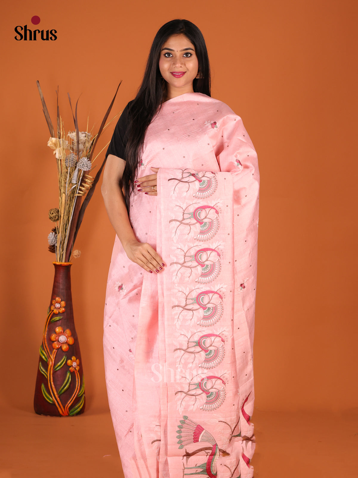 Pink - Semi Rawsilk Saree