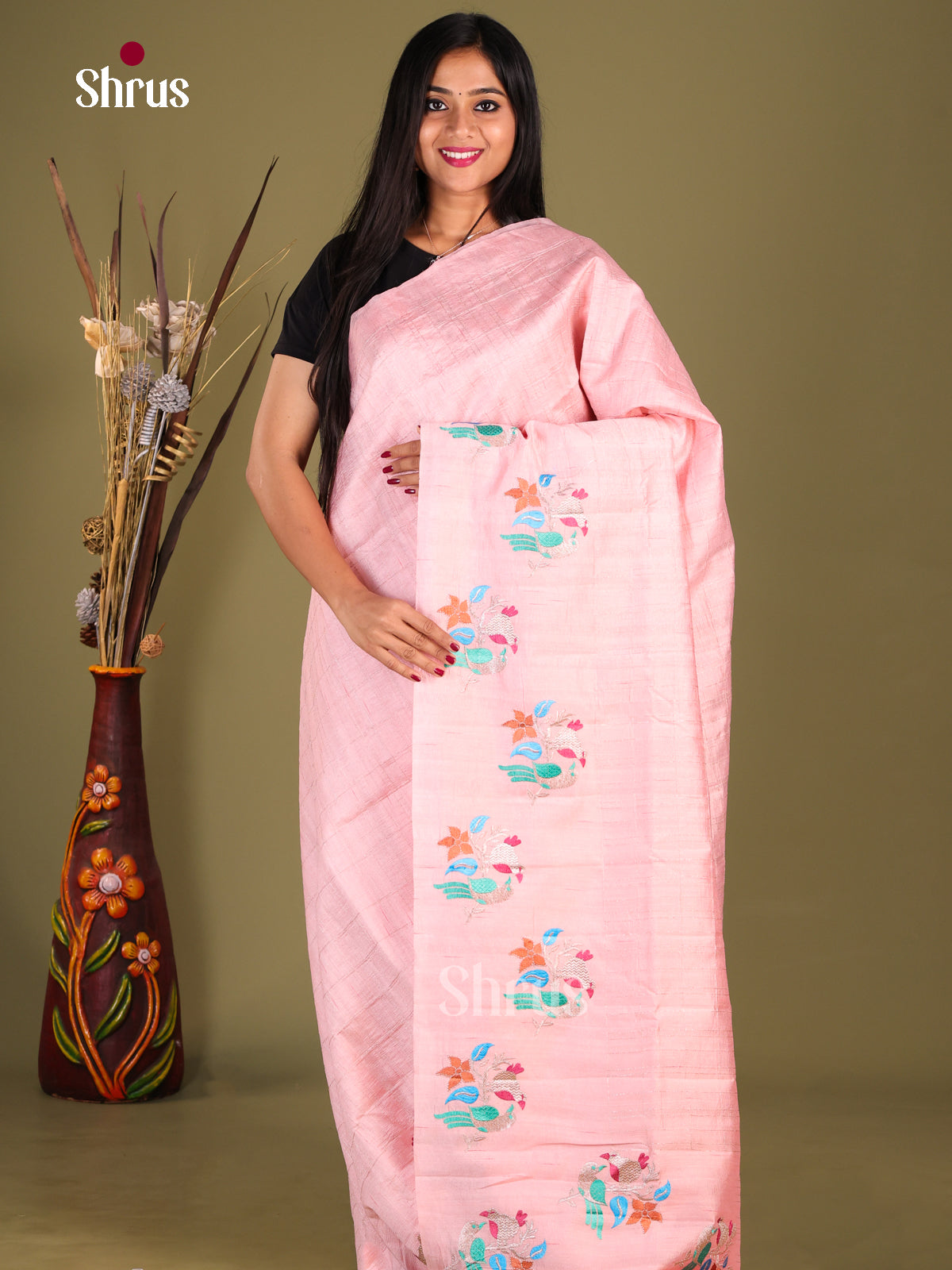 Pink - Semi Rawsilk Saree - Shop on Shrus.com