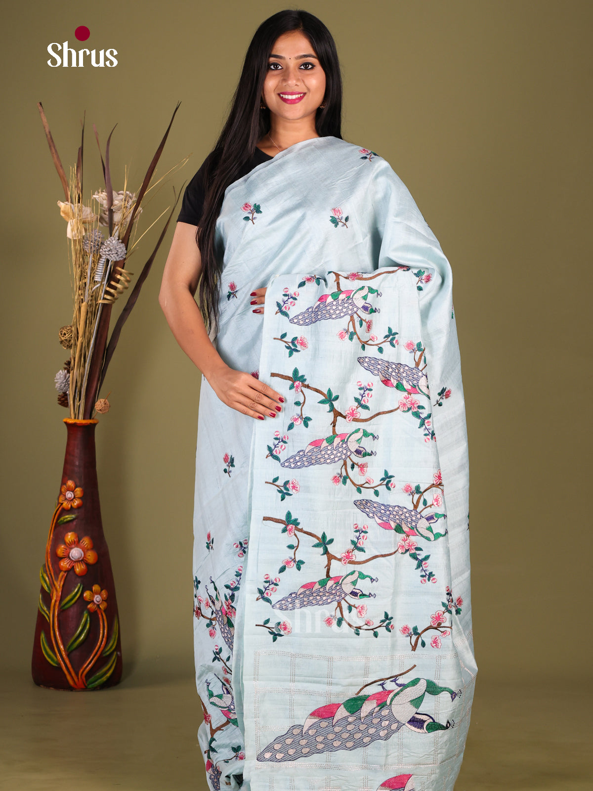 Pastel Blue - Semi Rawsilk Saree