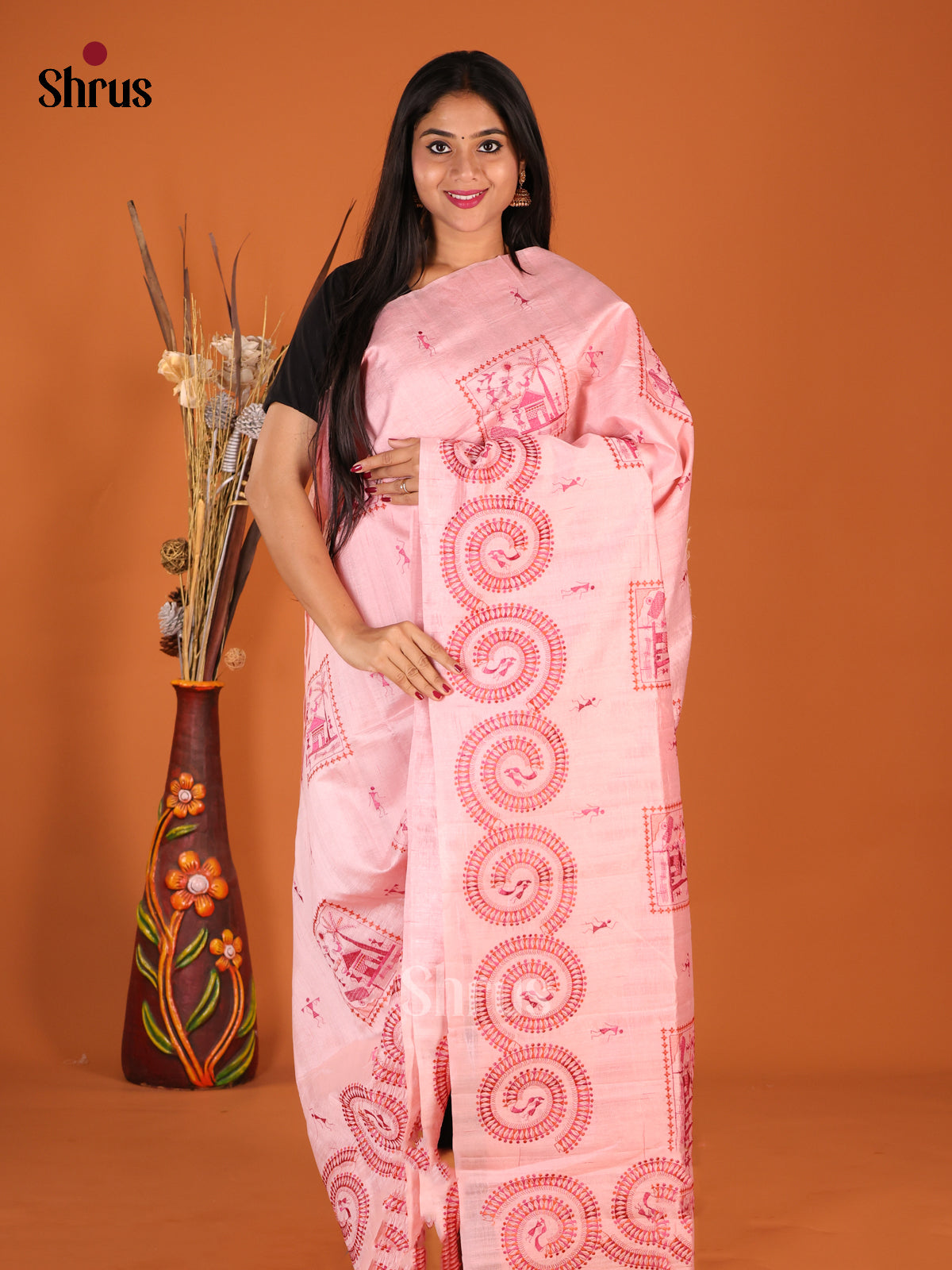 Pink - Semi Rawsilk Saree - Shop on Shrus.com