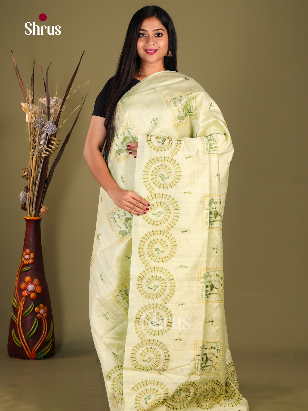 Pastel Green- Semi Rawsilk Saree - Shop on Shrus.com