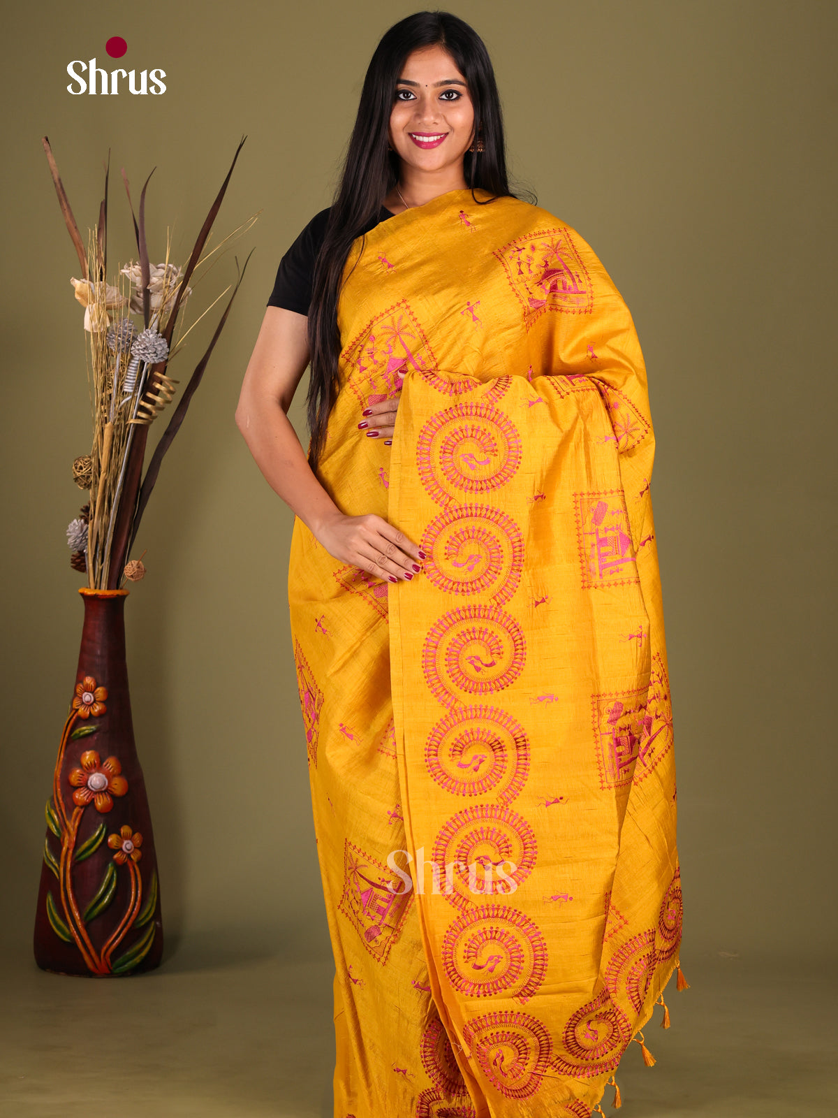 Mustard - Semi Rawsilk Saree - Shop on Shrus.com