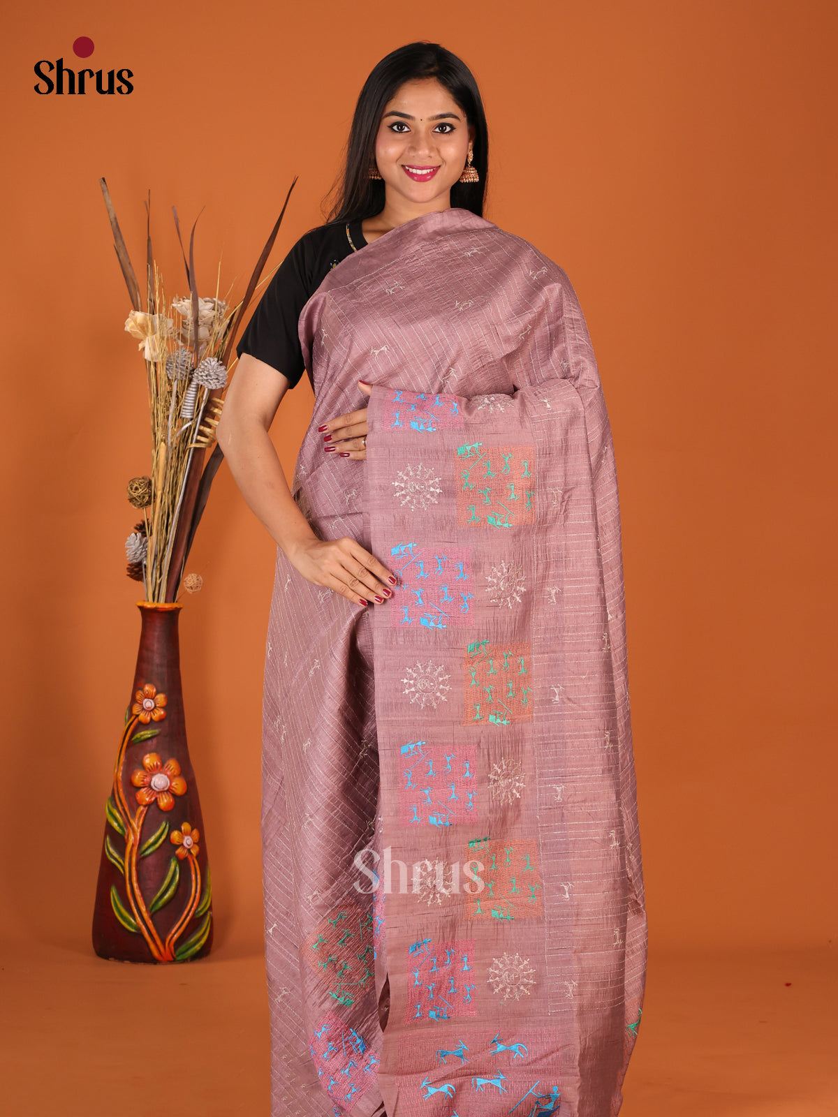 Dark Lavender - Semi Rawsilk Saree - Shop on Shrus.com