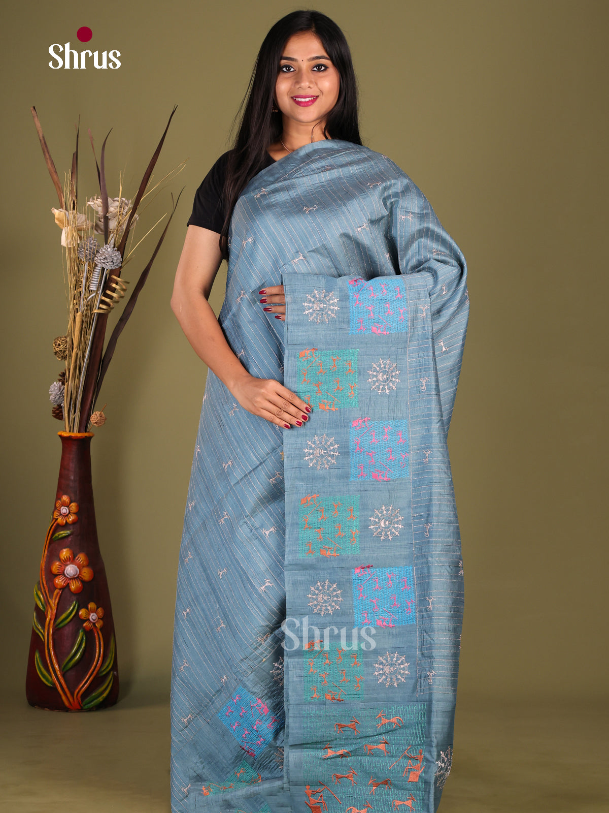 Blue - Semi Rawsilk Saree