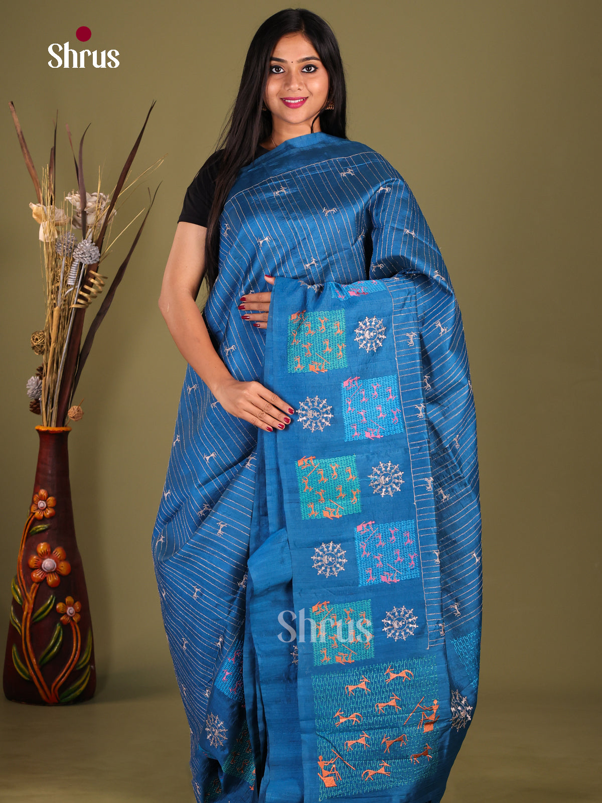 Blue - Semi Rawsilk Saree