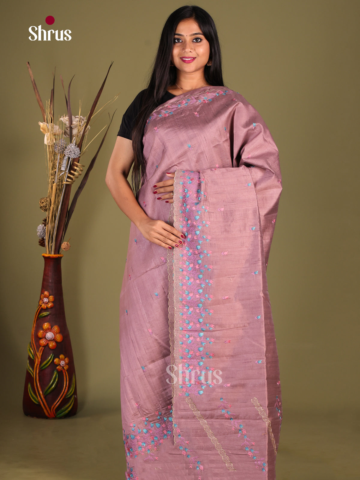 Purple - Semi Rawsilk Saree - Shop on Shrus.com