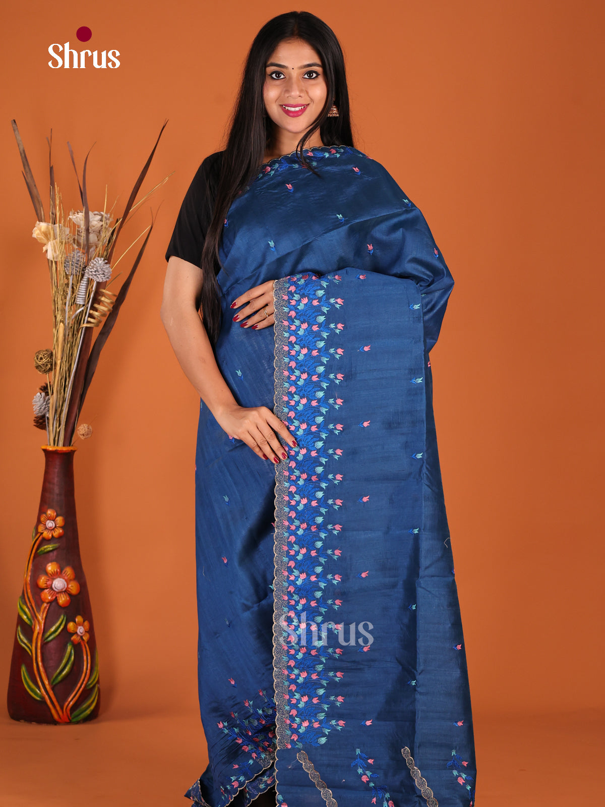 Blue- Semi Rawsilk Saree