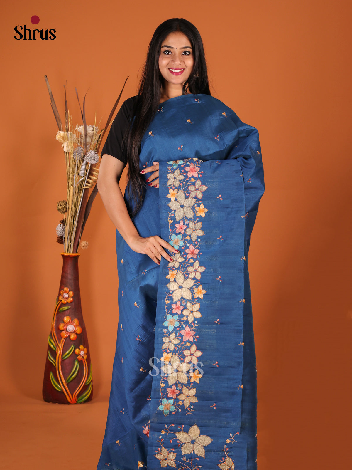Blue - Semi Rawsilk Saree