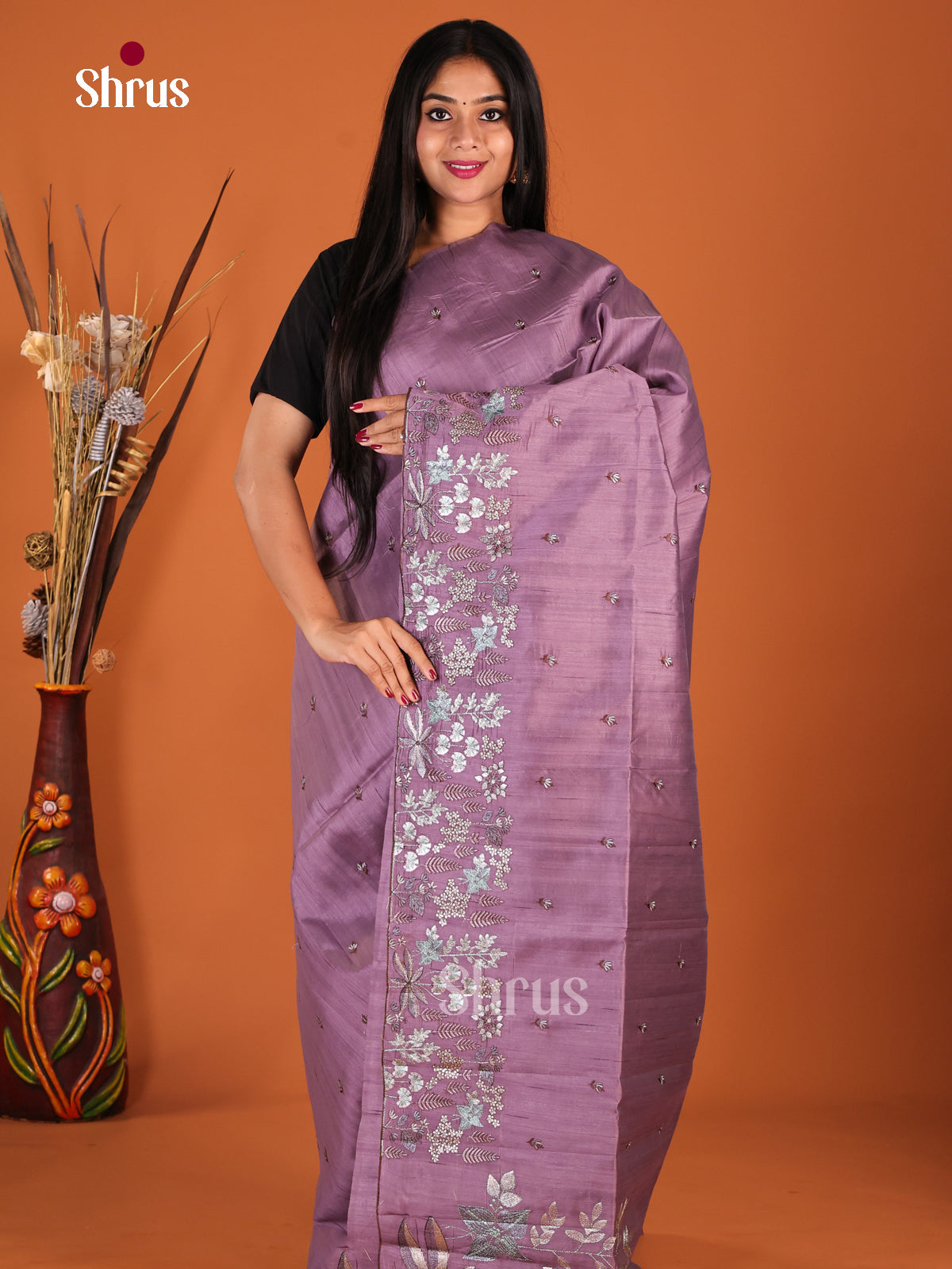Purple - Semi Rawsilk Saree - Shop on Shrus.com