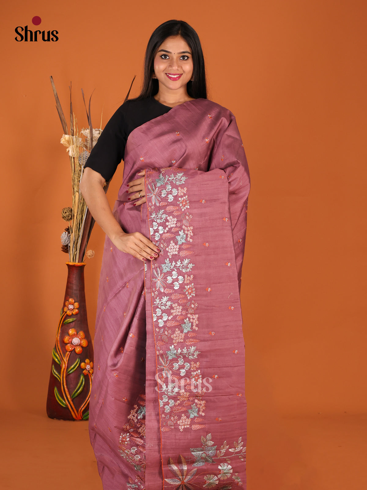 Brown - Semi Rawsilk Saree