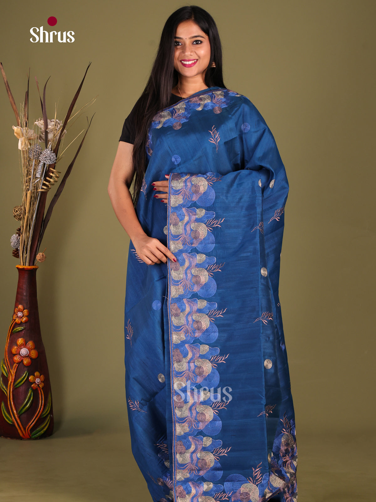 Blue - Semi Rawsilk Saree