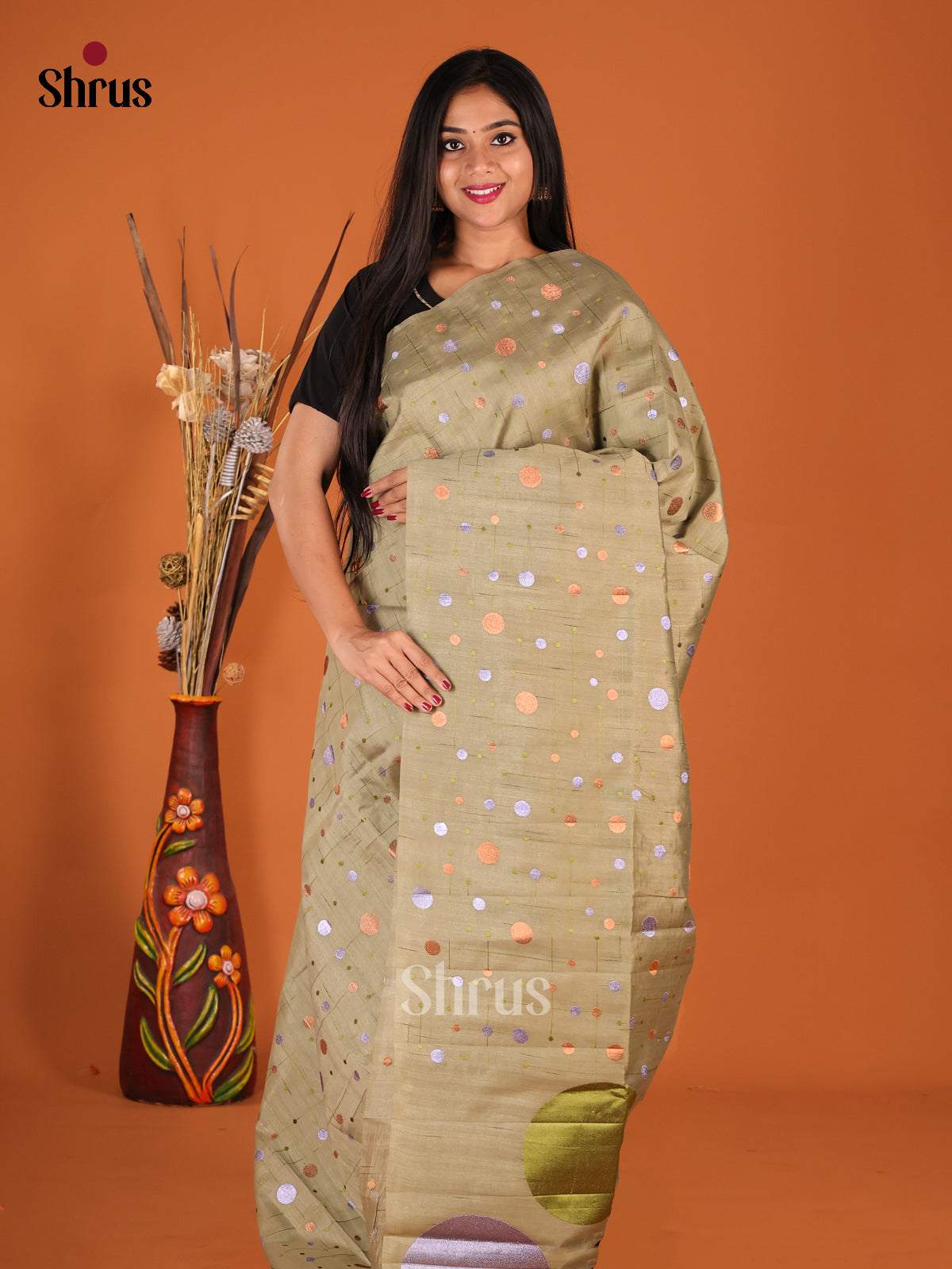 Chutney Green - Semi Rawsilk Saree