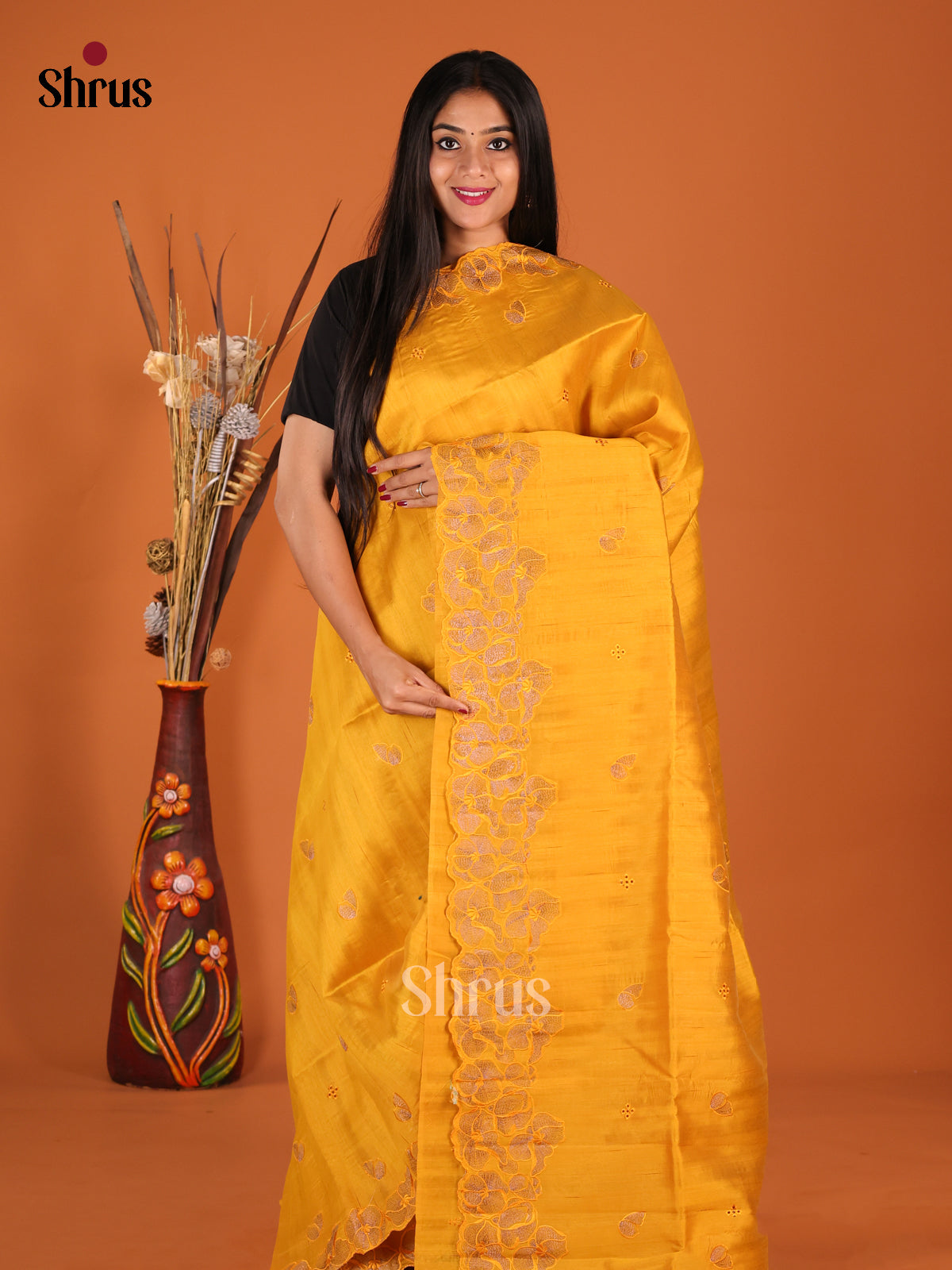Mustard - Semi Rawsilk Saree - Shop on Shrus.com