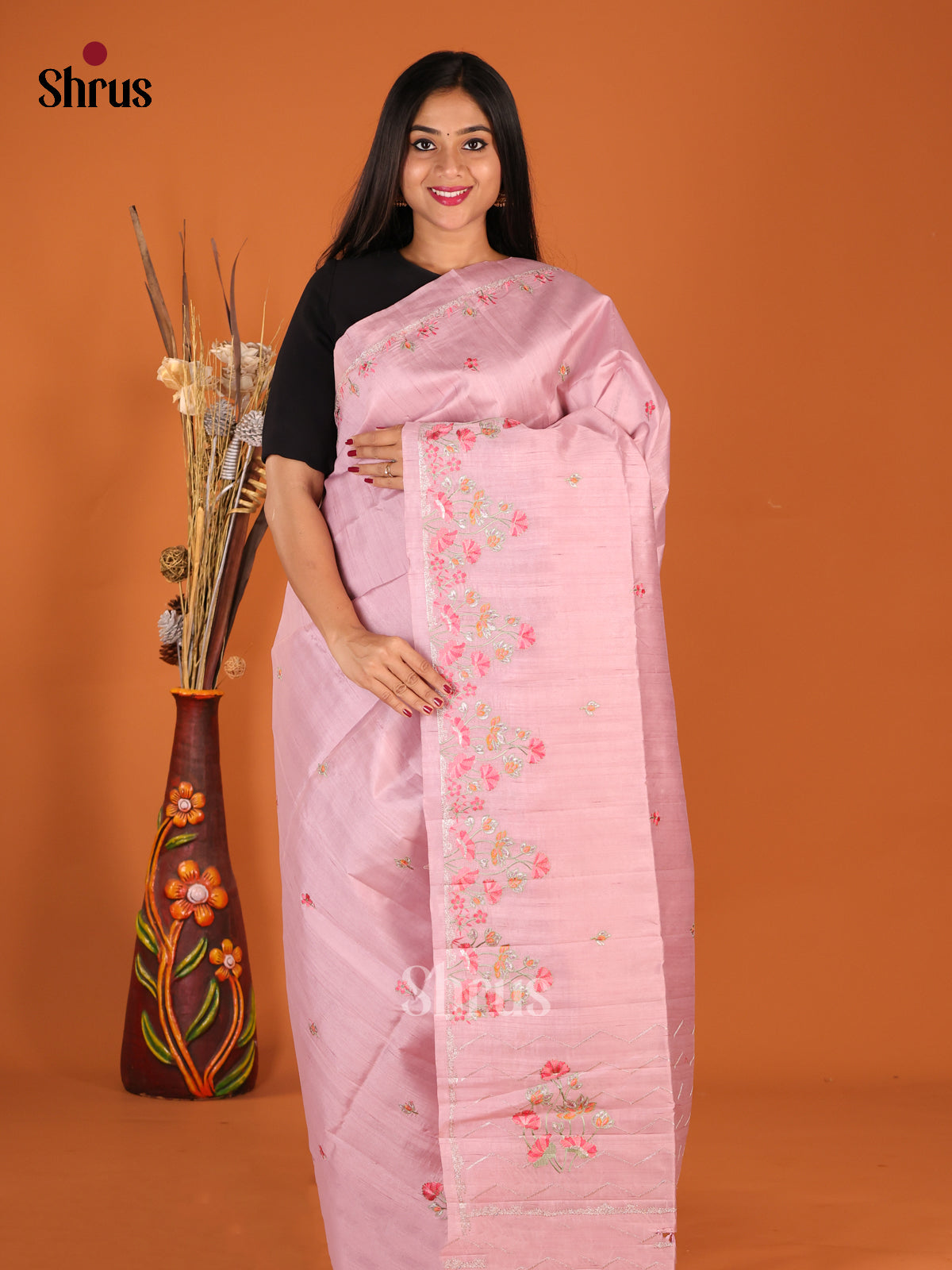 Pink - Semi Rawsilk Saree - Shop on Shrus.com